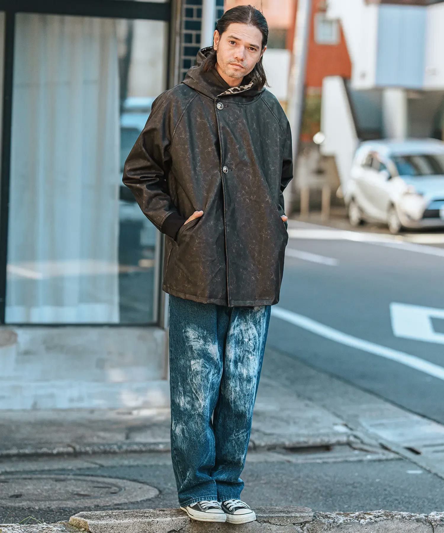 CAMBIO(カンビオ)】Vintage Like Synthetic Leather Poncho Like