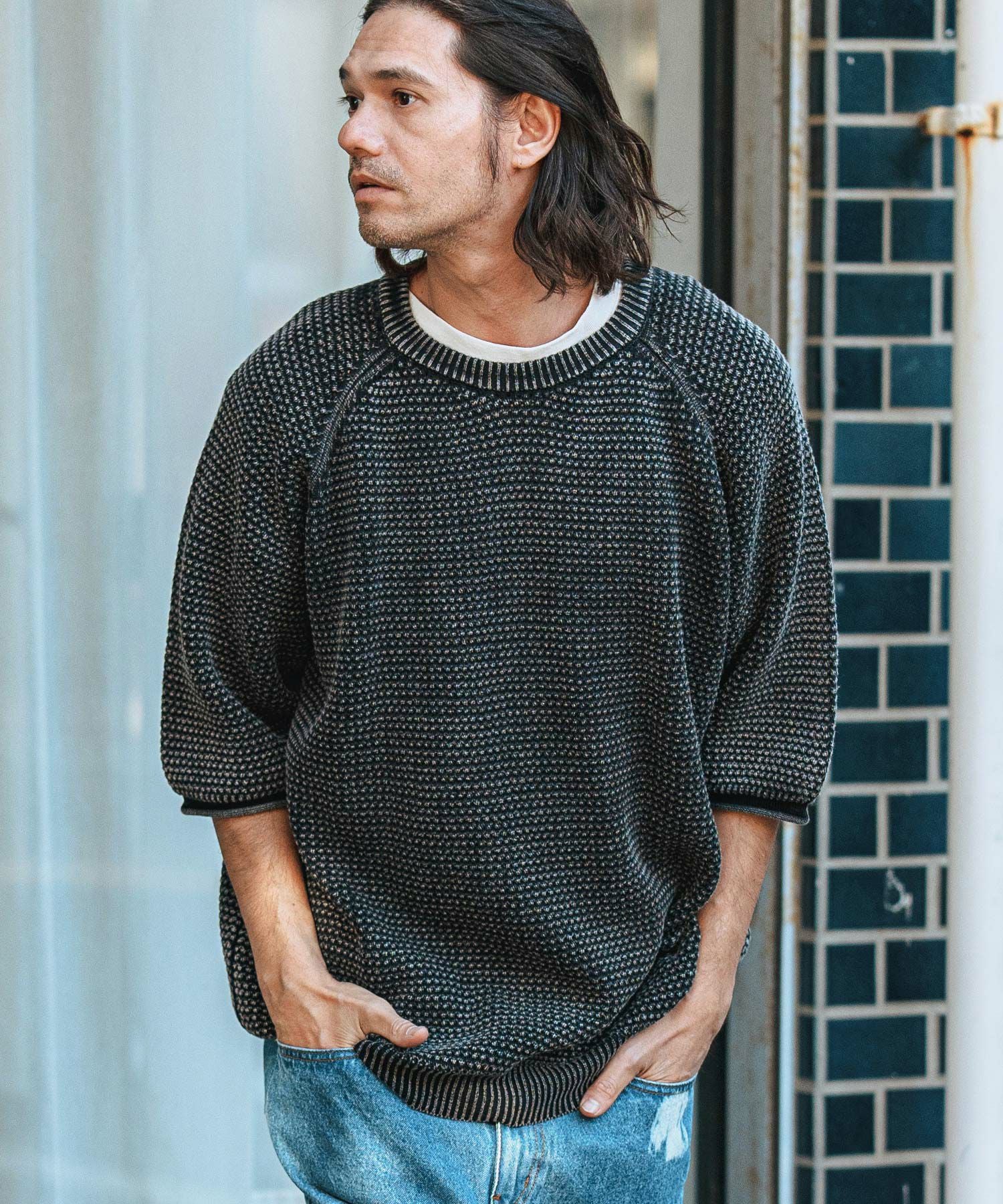 CAMBIO(カンビオ)】Pigment Waffle Knit Short Sleeve Pullover クルー CAMBIO(カンビオ)】Pigment Waffle Knit Short Sleeve Pullover クルー