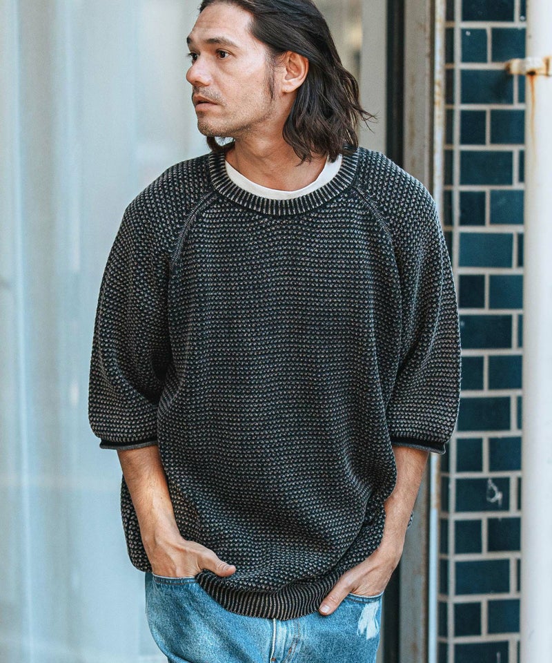 CAMBIO(カンビオ)】Pigment Waffle Knit Short Sleeve Pullover クルー 