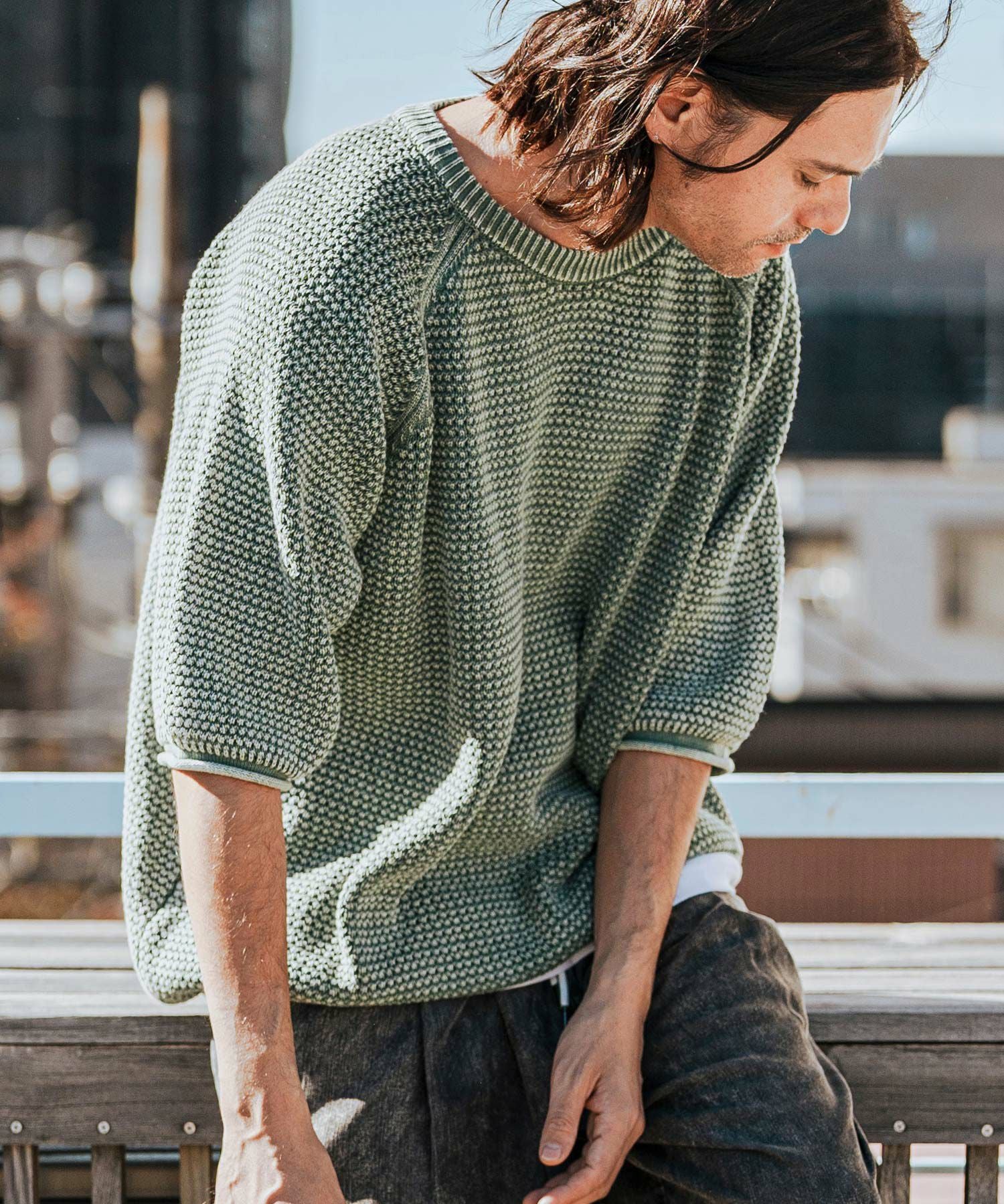CAMBIO(カンビオ)】Pigment Waffle Knit Short Sleeve Pullover クルー