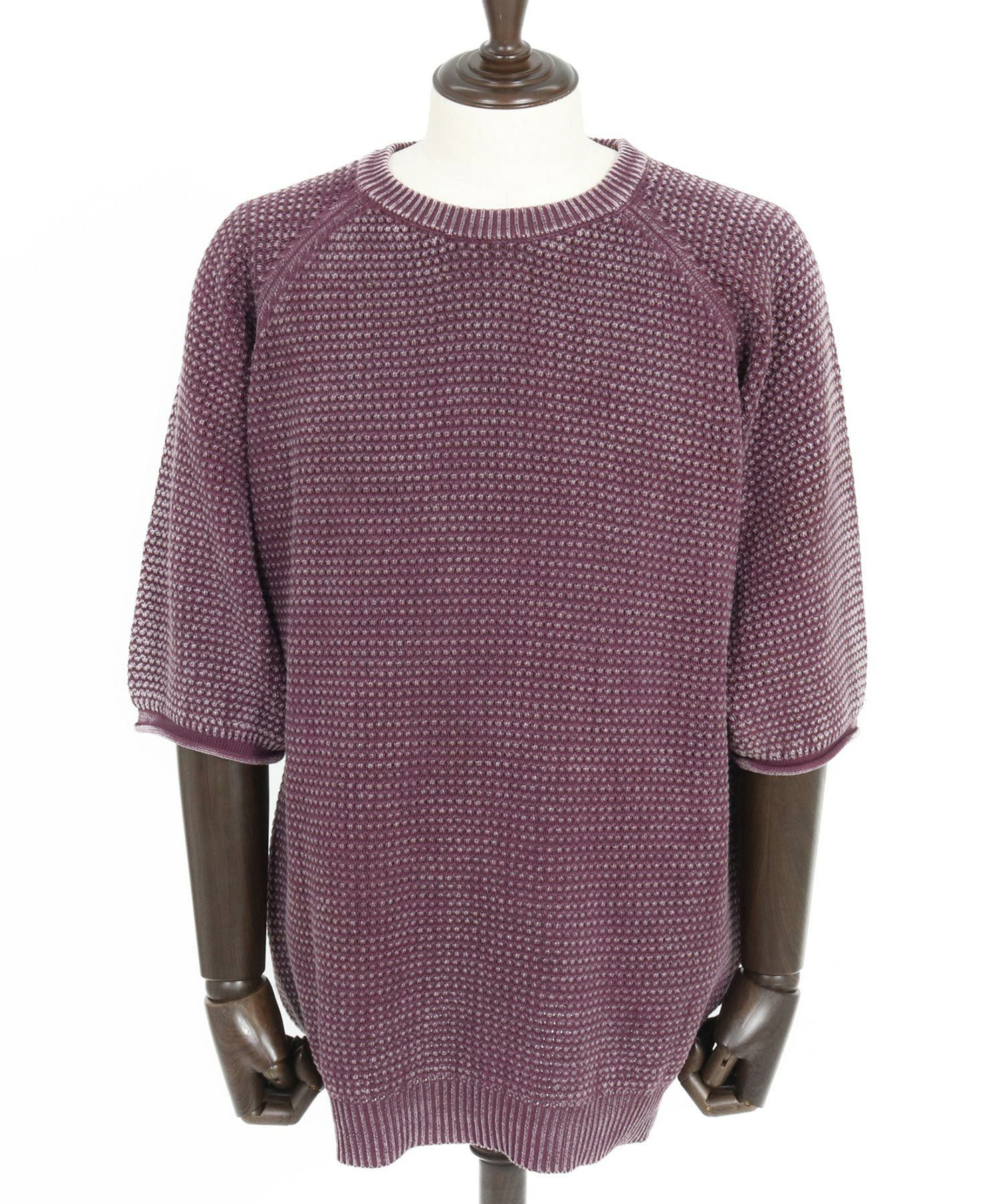 SOVEREIGN ニットポロ　バーガンディー CAMBIO(カンビオ)】Pigment Waffle Knit Short Sleeve Pullover クルー