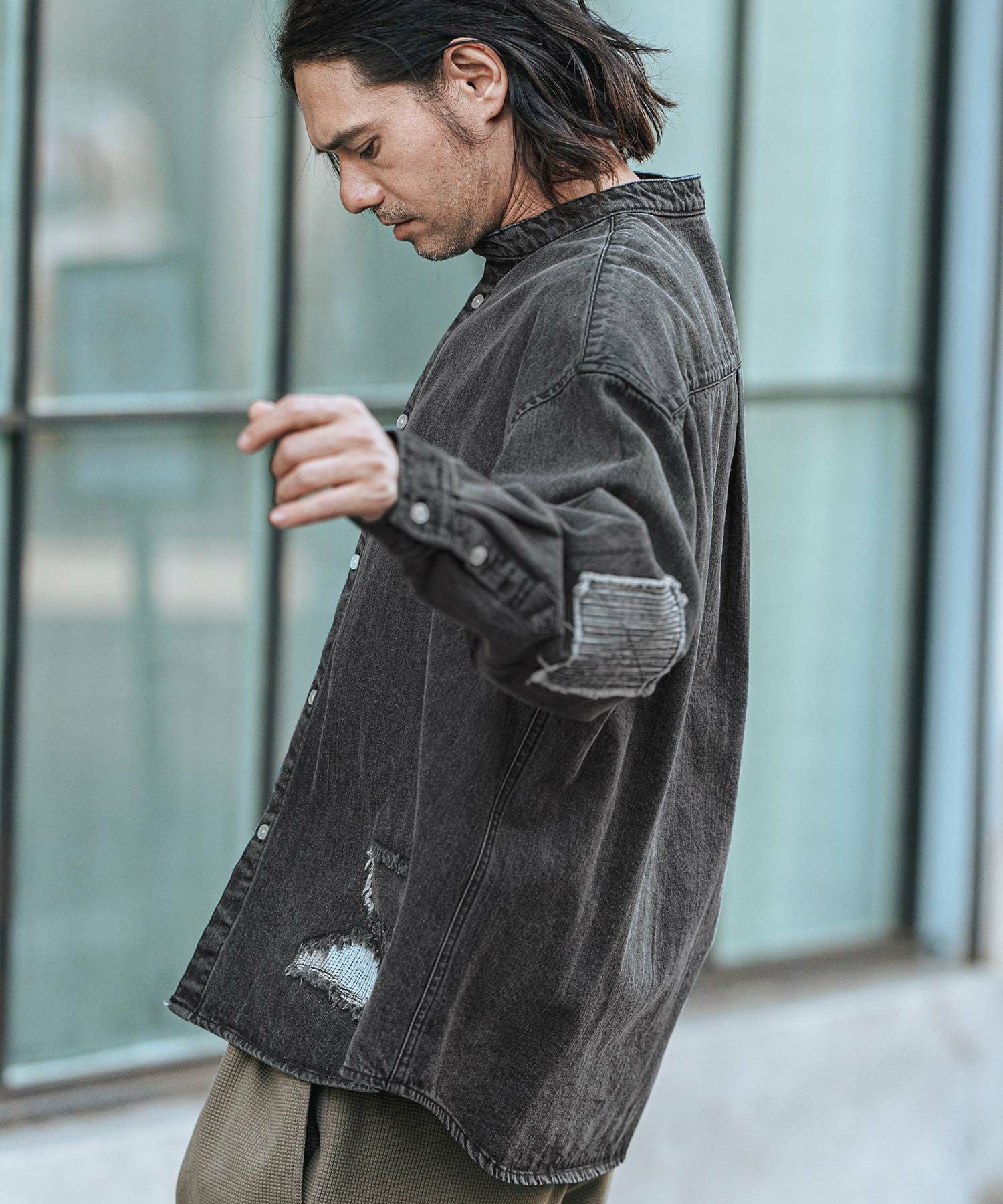 くーちゃん CAMBIO(カンビオ)】Hickory Patchwork Denim Shirts デニムシャツ(MIU