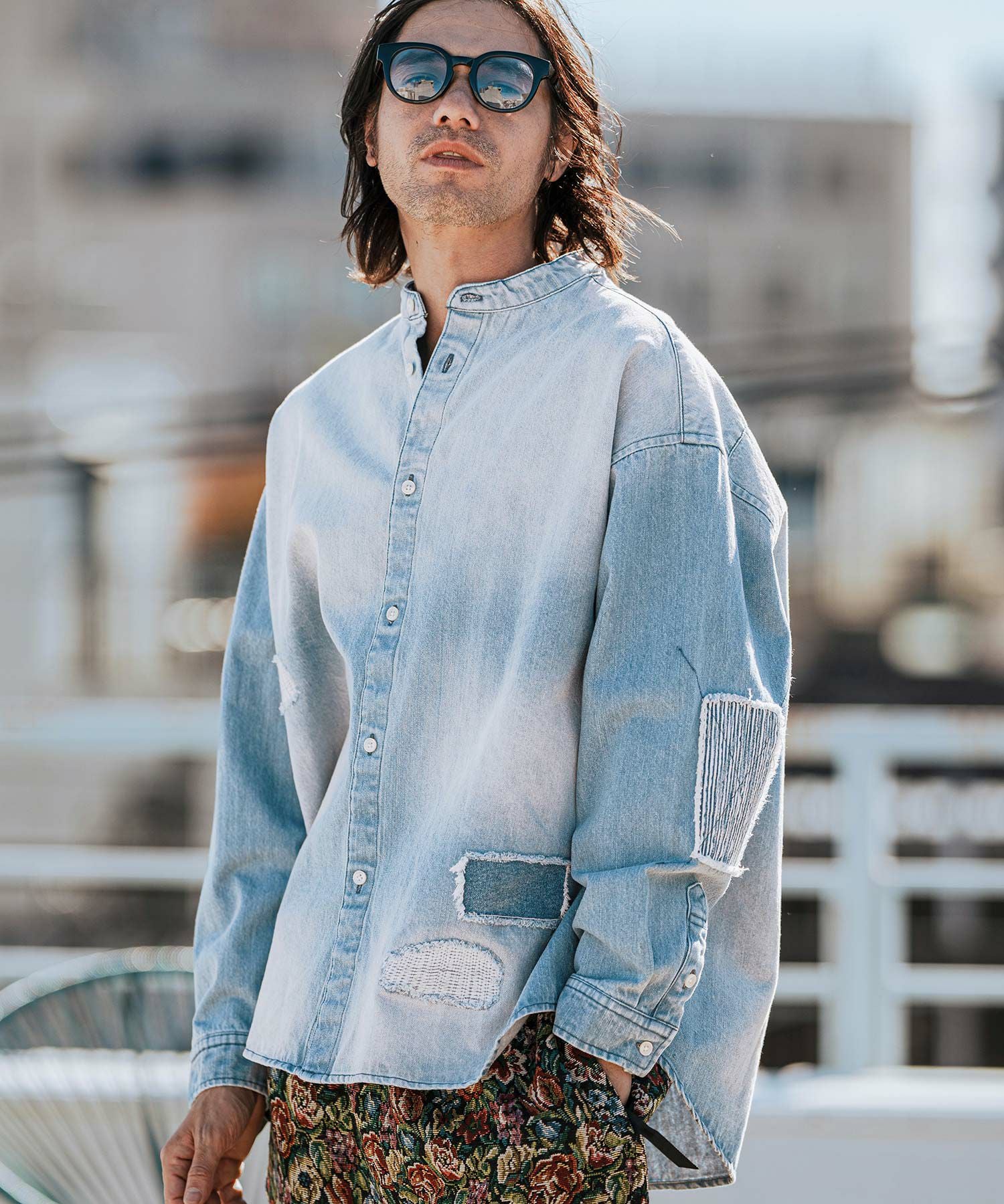 CAMBIO(カンビオ)】Hickory Patchwork Denim Shirts デニムシャツ(MIU