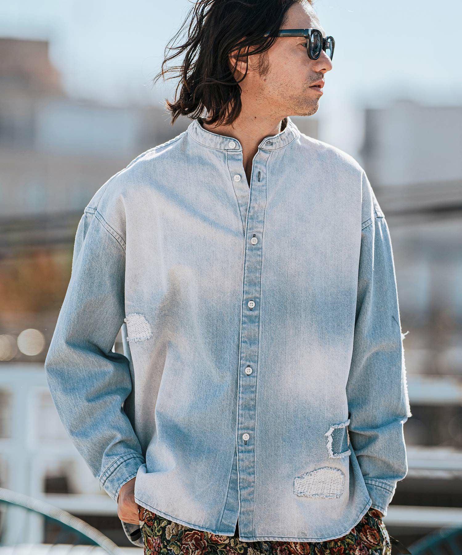 CAMBIO(カンビオ)】Hickory Patchwork Denim Shirts デニムシャツ(MIU
