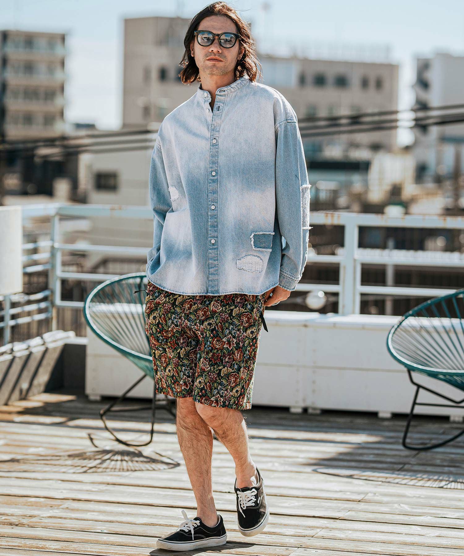 ひーじょう CAMBIO(カンビオ)】Hickory Patchwork Denim Shirts デニムシャツ(MIU