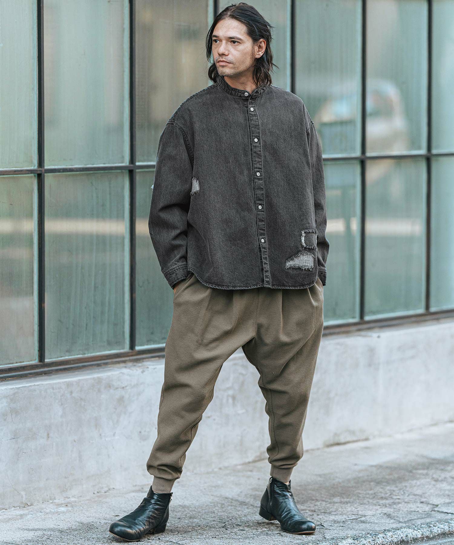 ジャンシロ様オーダー品 CAMBIO(カンビオ)】Hickory Patchwork Denim Shirts デニムシャツ(MIU