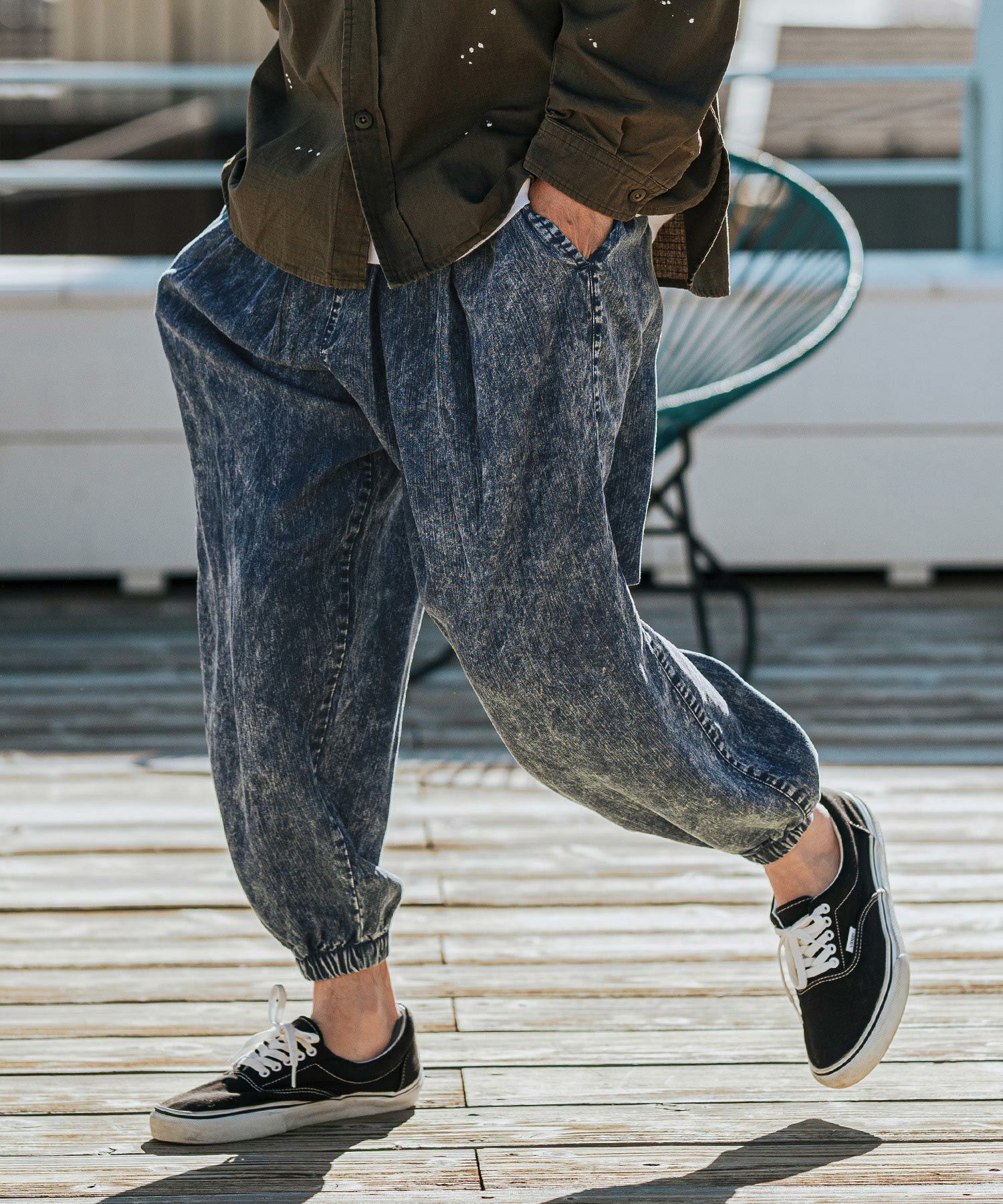 30%OFF【CAMBIO(カンビオ)】Damage Patch Stretch Denim Tapered Pants
