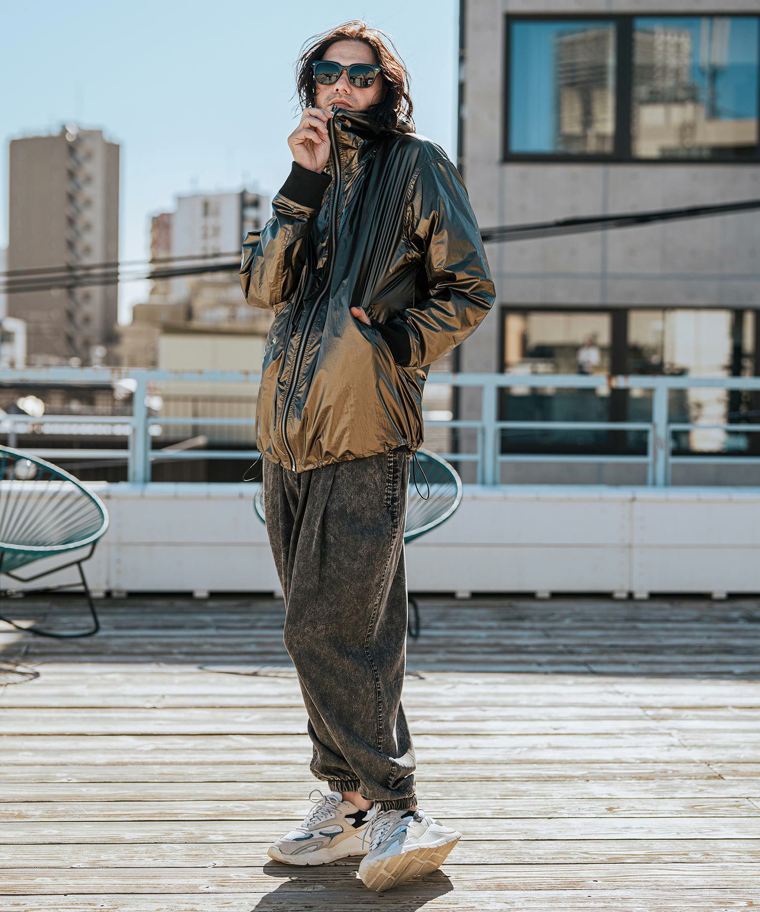 イッセイミヤケ　変形　バルーン　パンツ　しゃんぱんべージュ 30%OFF【CAMBIO(カンビオ)】Chemical Wash Silky Denim Balloon Pants