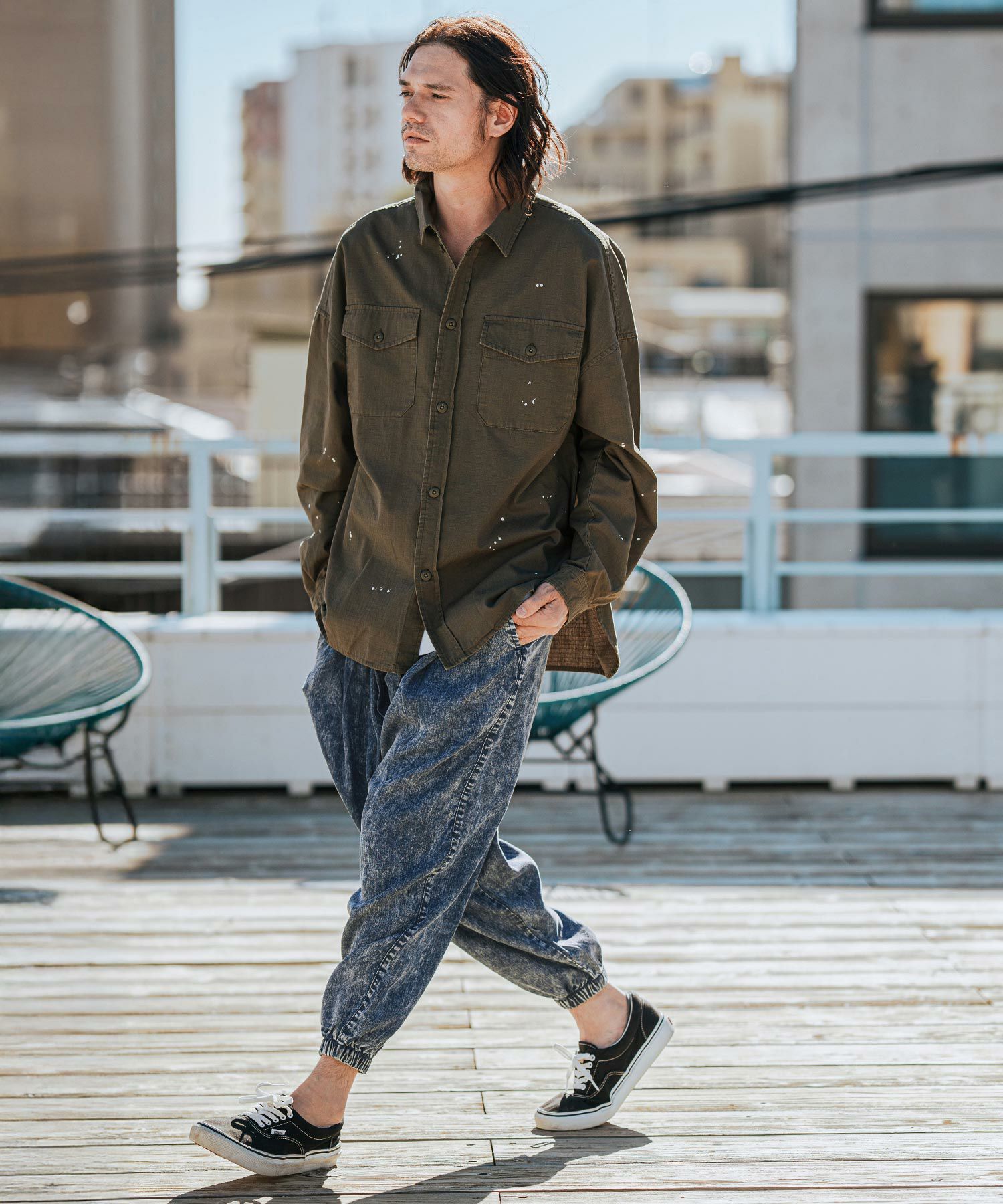 CAMBIO(カンビオ)】Chemical Wash Silky Denim Balloon Pants バルーン
