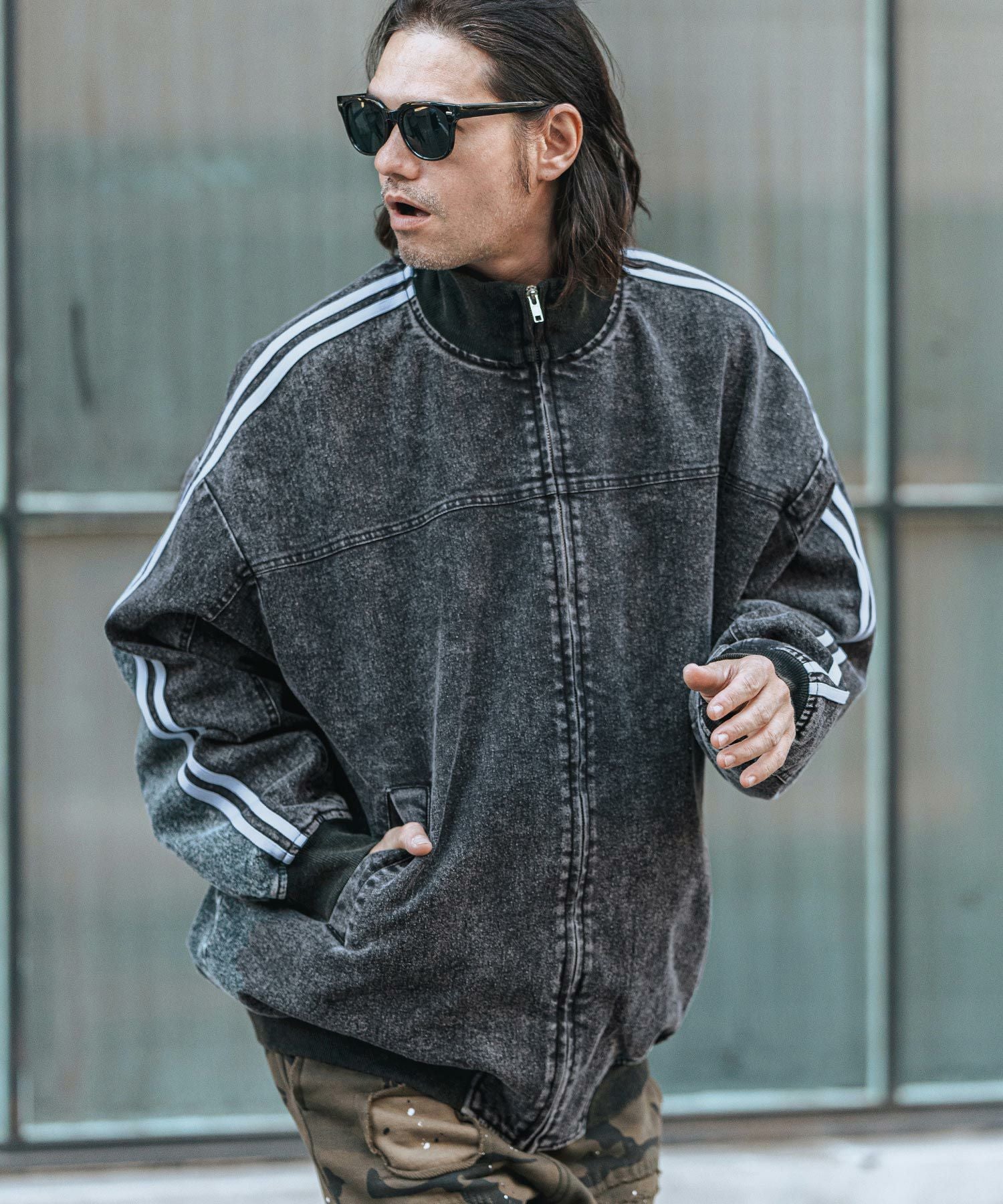 CAMBIO(カンビオ)】Chemical Wash Denim Sleeve Line Jacket デニム