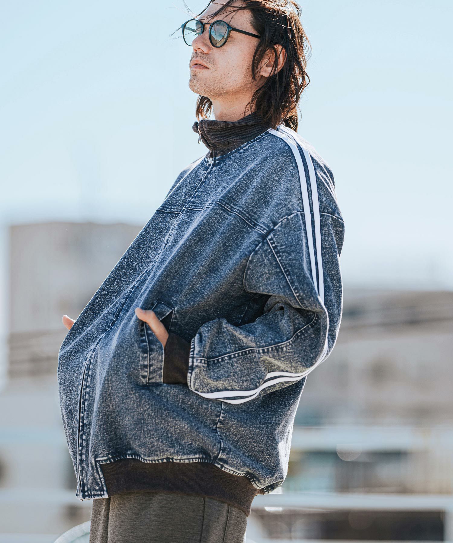 CAMBIO(カンビオ)】Chemical Wash Denim Sleeve Line Jacket デニム