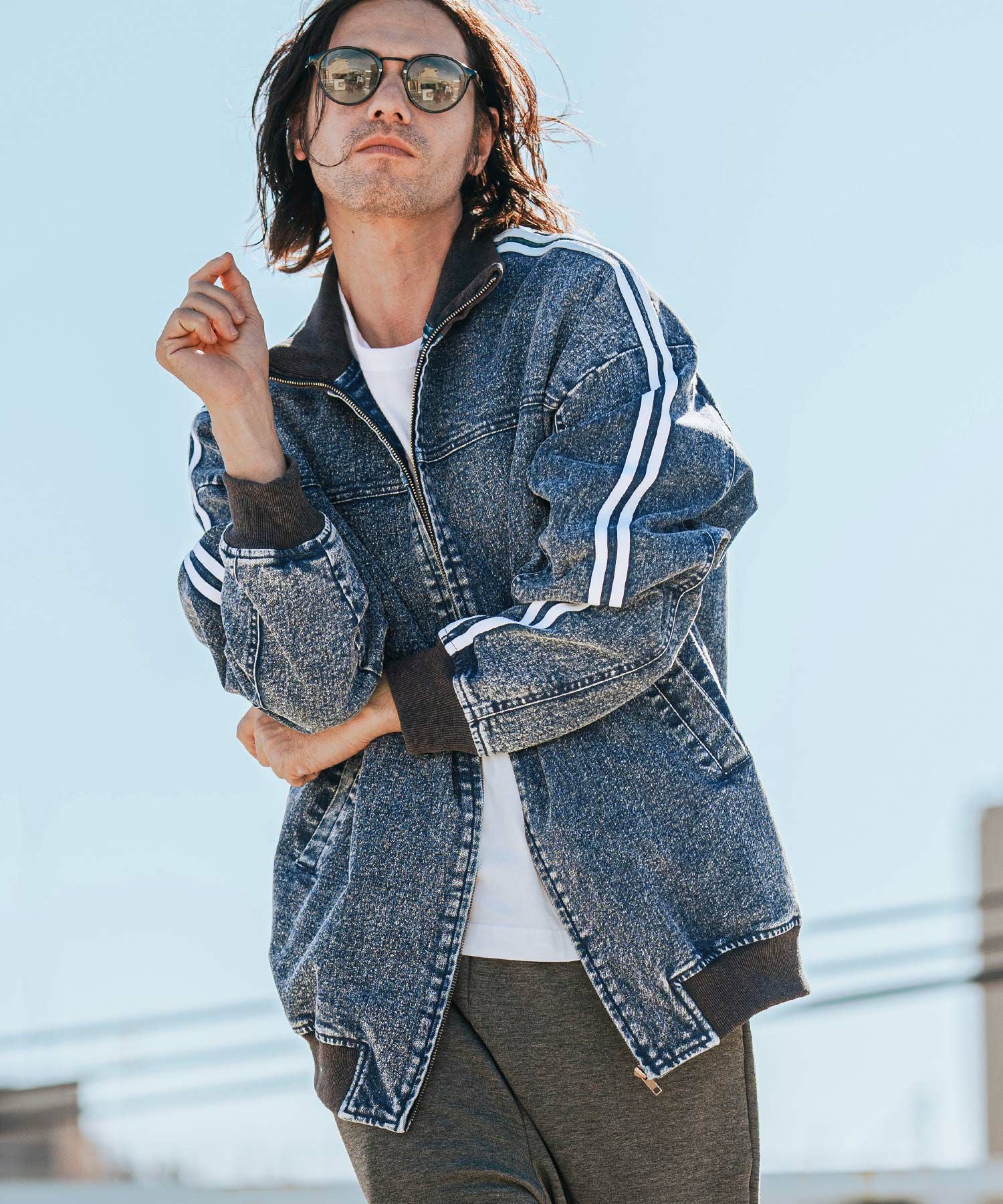 CAMBIO(カンビオ)】Chemical Wash Denim Sleeve Line Jacket デニム