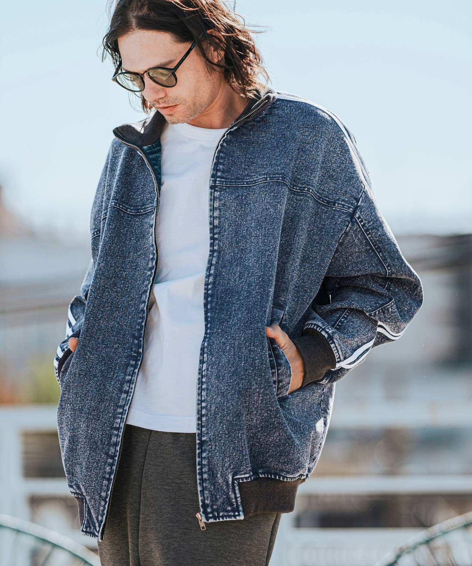 CAMBIO(カンビオ)】Chemical Wash Denim Sleeve Line Jacket デニム