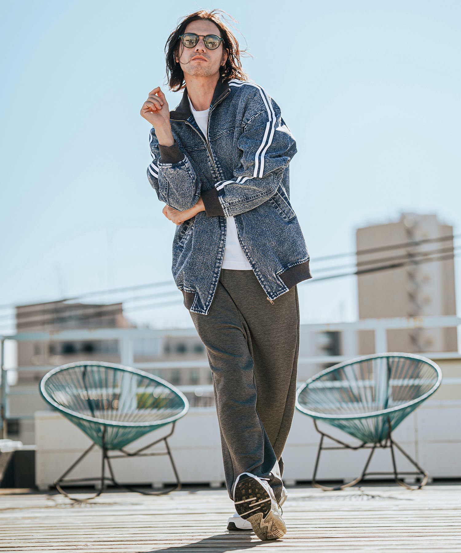 CAMBIO(カンビオ)】Chemical Wash Denim Sleeve Line Jacket デニム