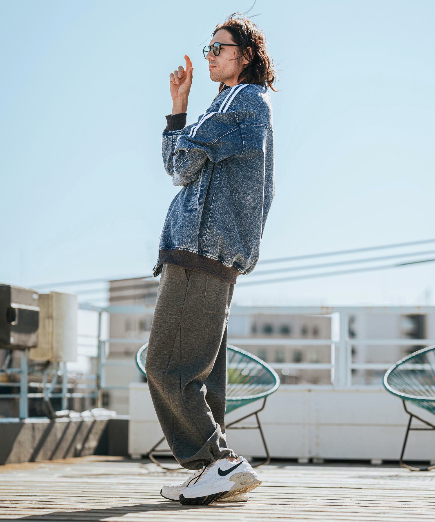 CAMBIO(カンビオ)】Chemical Wash Denim Sleeve Line Jacket デニム