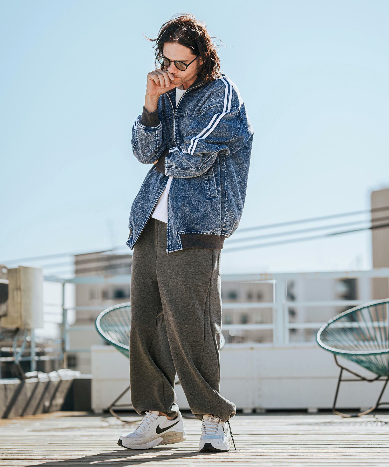 CAMBIO(カンビオ)】Chemical Wash Denim Sleeve Line Jacket デニム