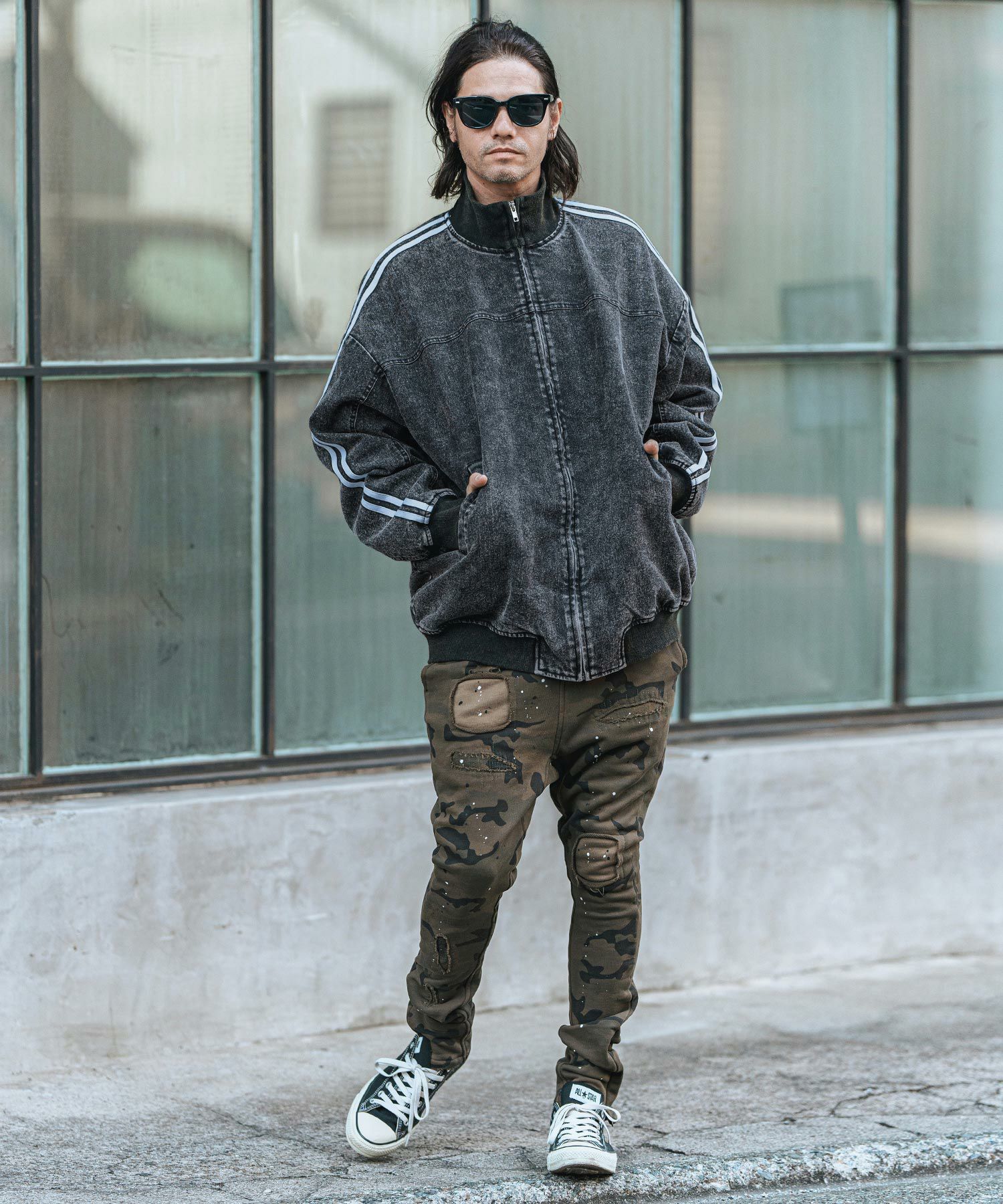 CAMBIO(カンビオ)】Chemical Wash Denim Sleeve Line Jacket デニム