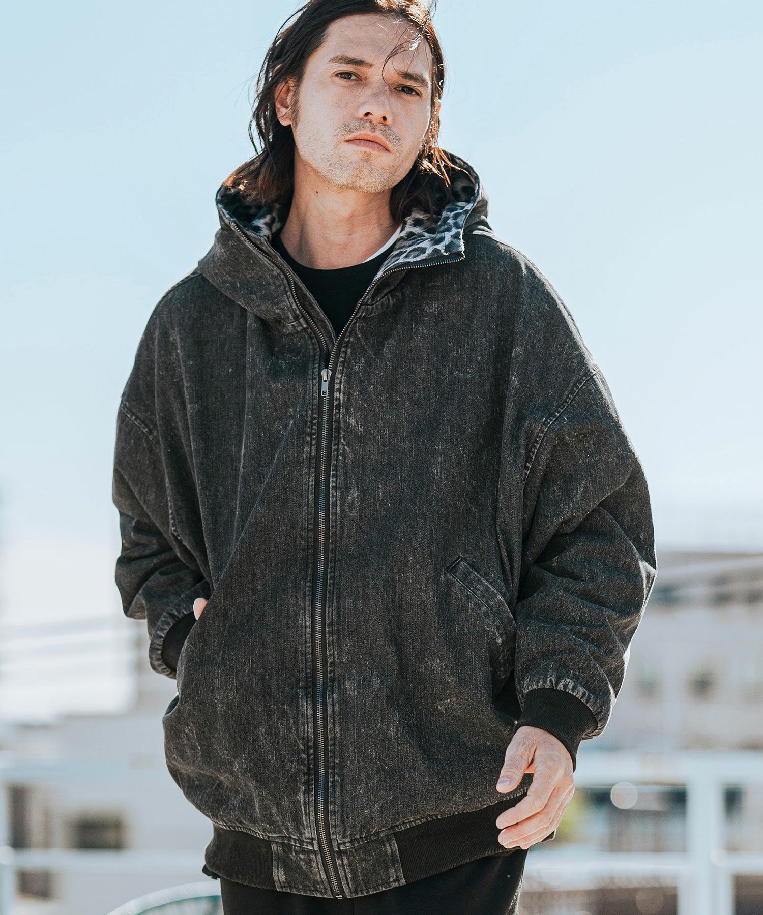 30%OFF【CAMBIO(カンビオ)】Chemical Wash Denim Hooded Blouson