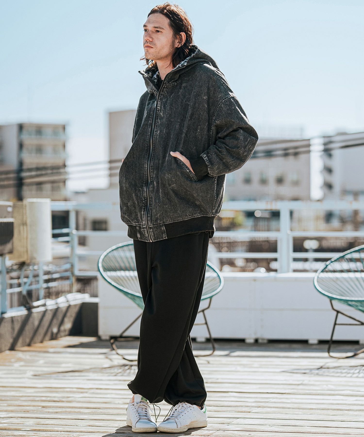 即日発送 【youll】vintage wash MA-1 (2color) 30%OFF【CAMBIO(カンビオ)】Chemical Wash Denim Hooded Blouson