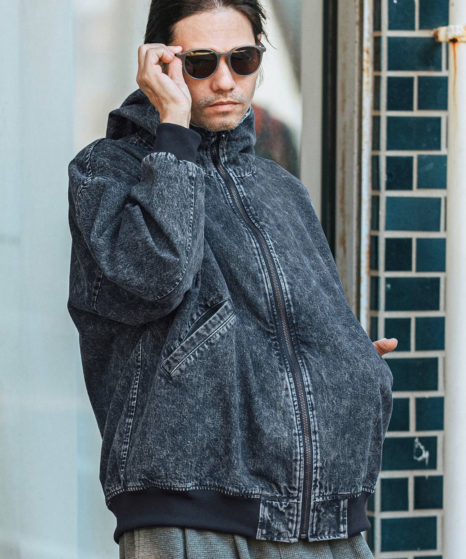 30%OFF【CAMBIO(カンビオ)】Chemical Wash Denim Hooded Blouson