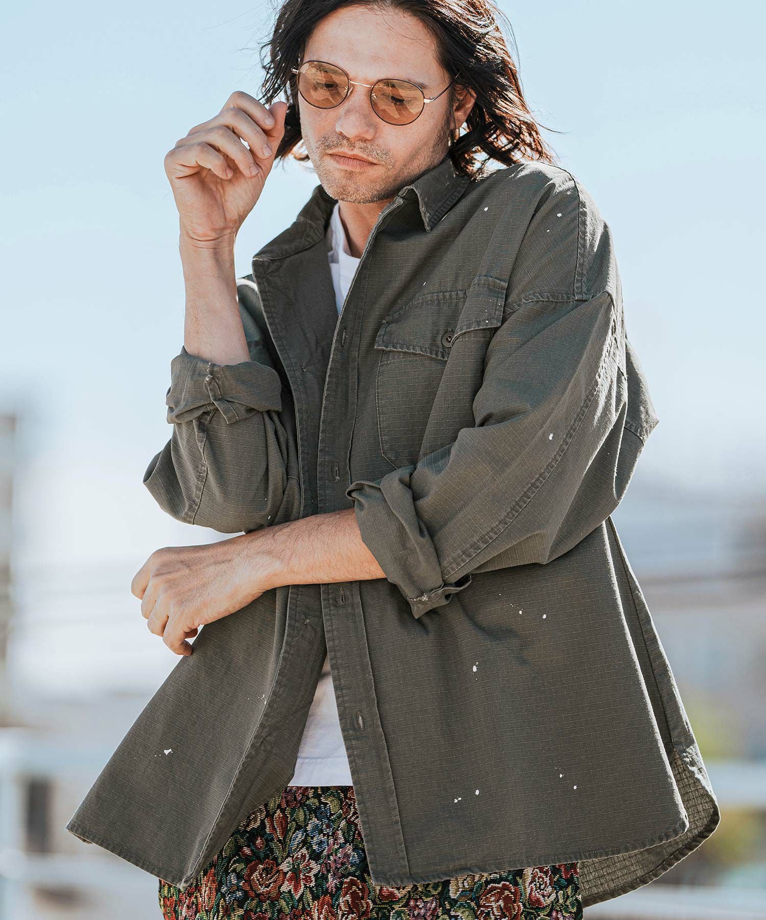 30%OFF【CAMBIO(カンビオ)】Biowash Ripstop Paint Shirts ミリタリー