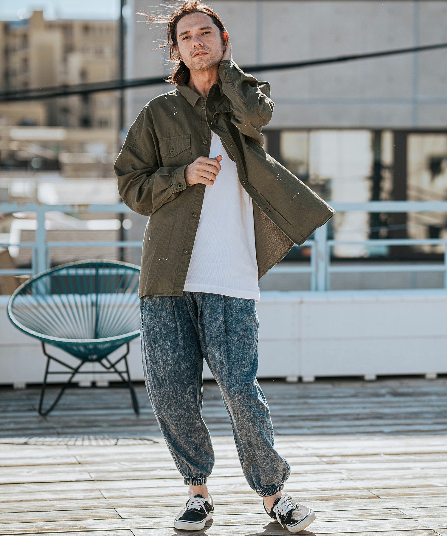 50%OFF【CAMBIO(カンビオ)】Biowash Ripstop Paint Shirts ミリタリー