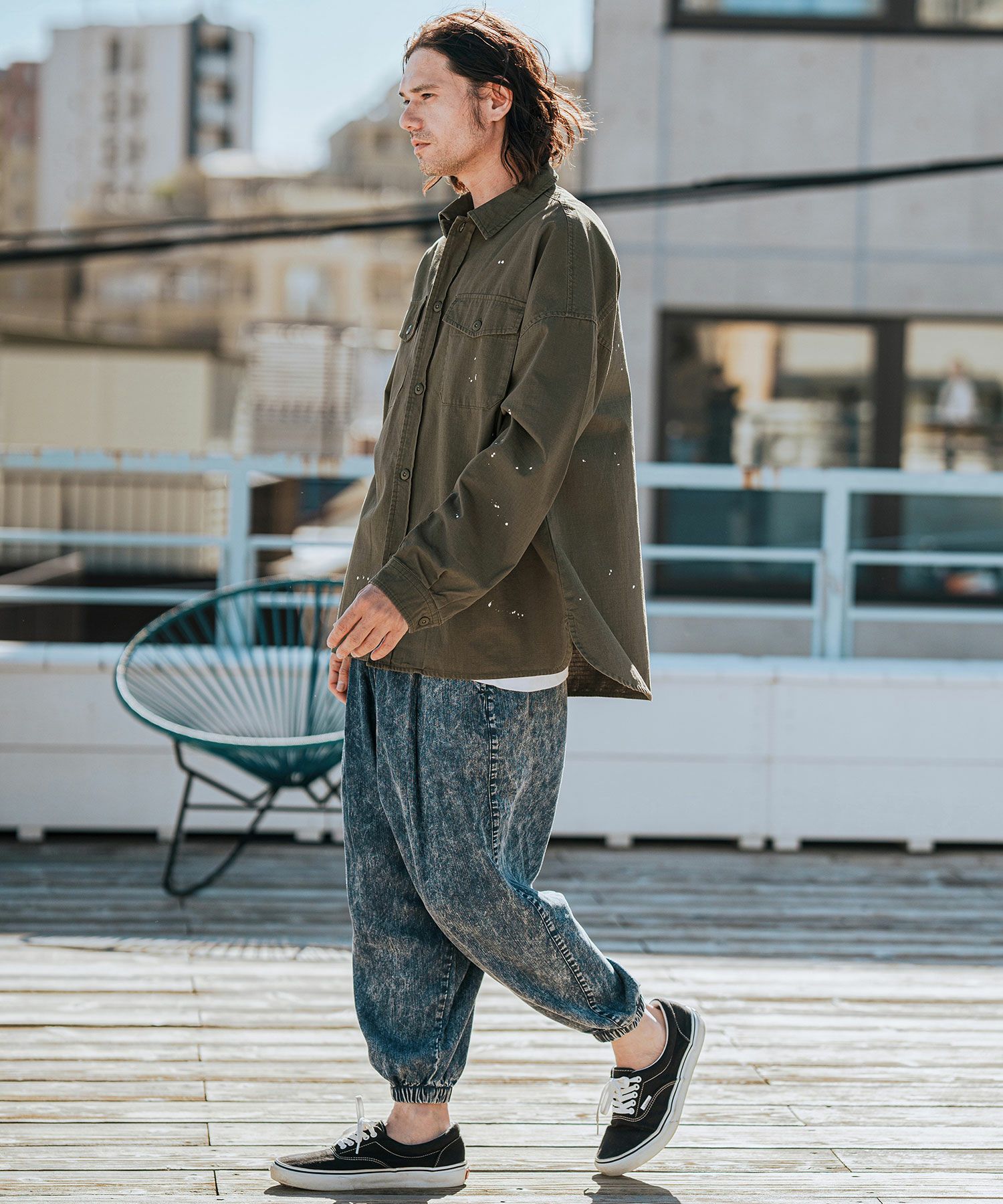 50%OFF【CAMBIO(カンビオ)】Biowash Ripstop Paint Shirts ミリタリー