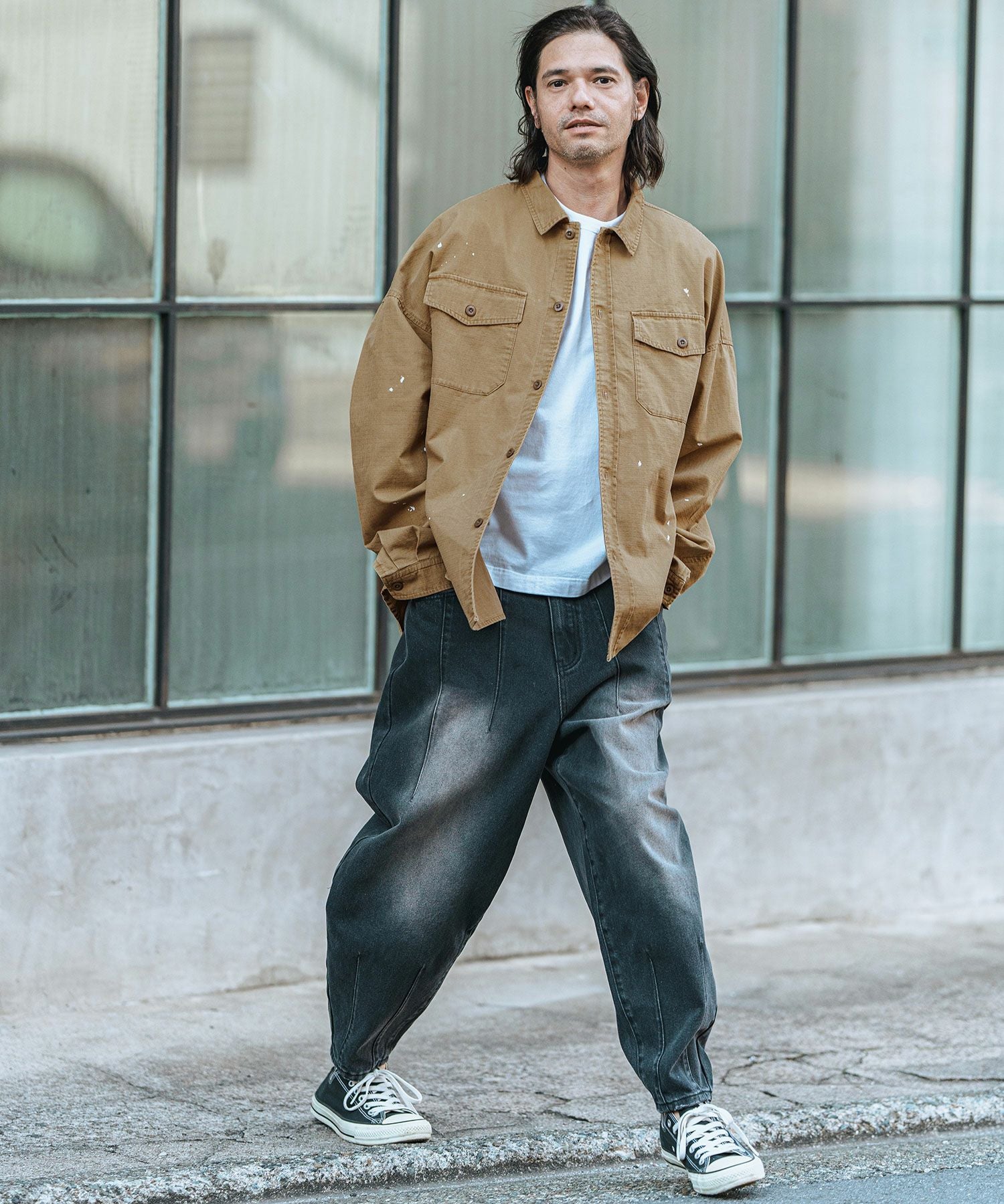 50%OFF【CAMBIO(カンビオ)】Biowash Ripstop Paint Shirts ミリタリー