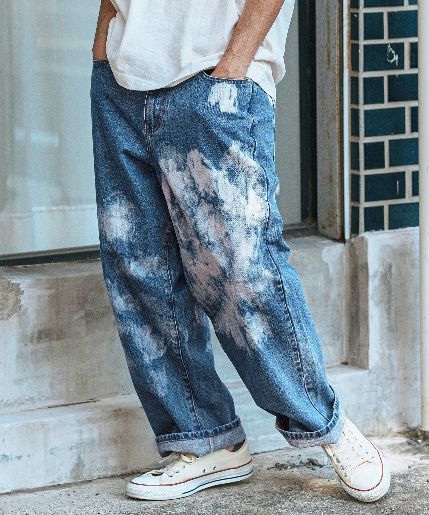 CAMBIO(カンビオ)】Random Bleach Wide Straight Denim Pants ワイド