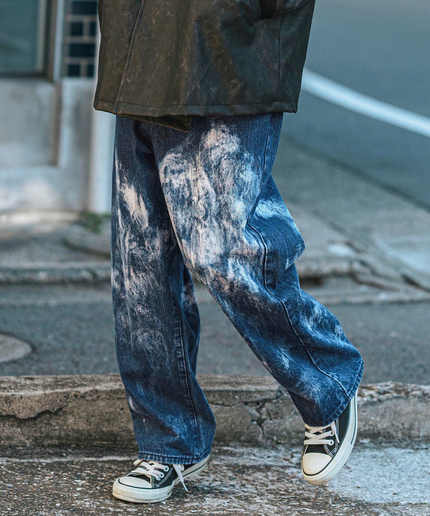 CAMBIO(カンビオ)】Random Bleach Wide Straight Denim Pants ワイド