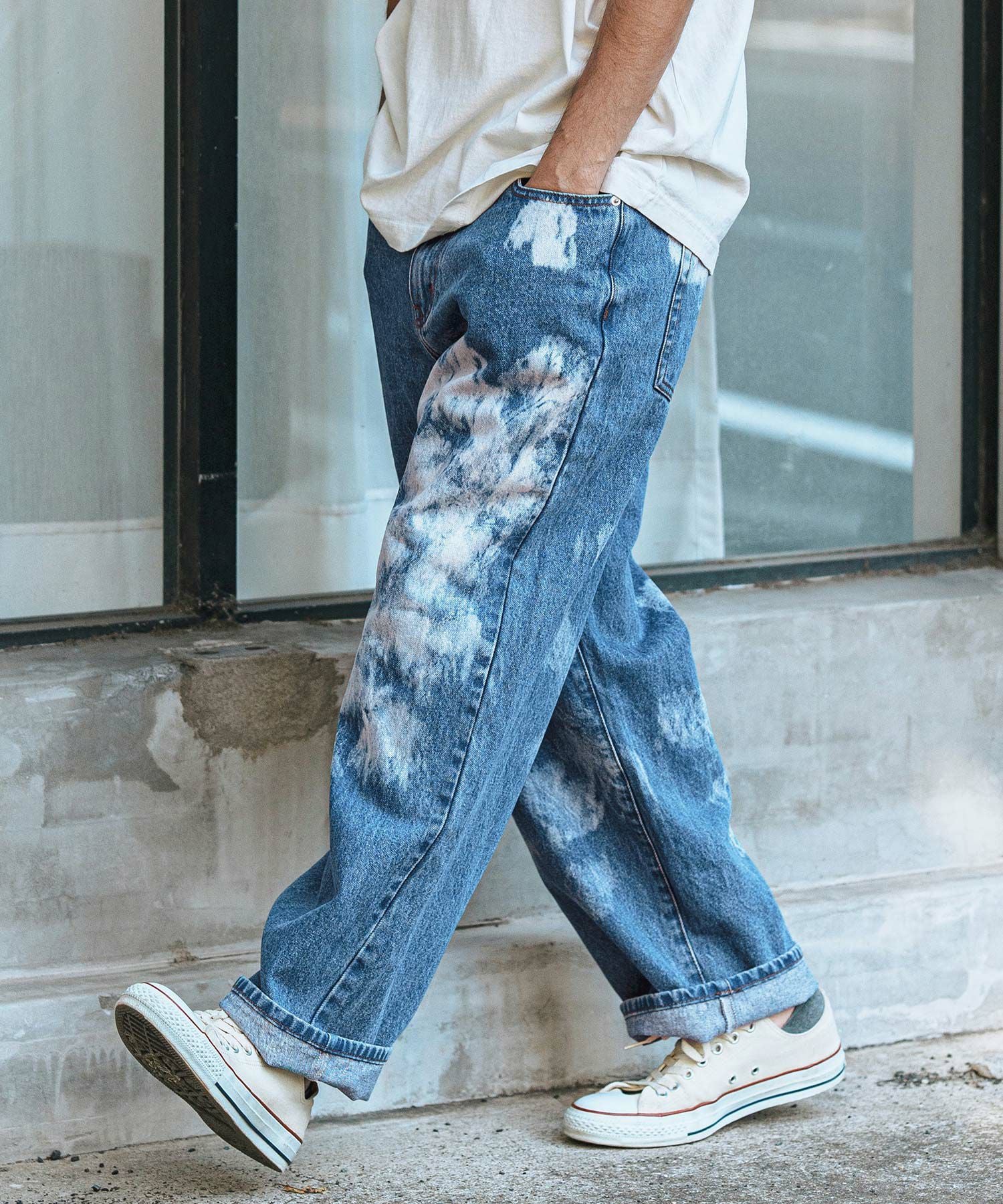 CAMBIO(カンビオ)】Random Bleach Wide Straight Denim Pants ワイド