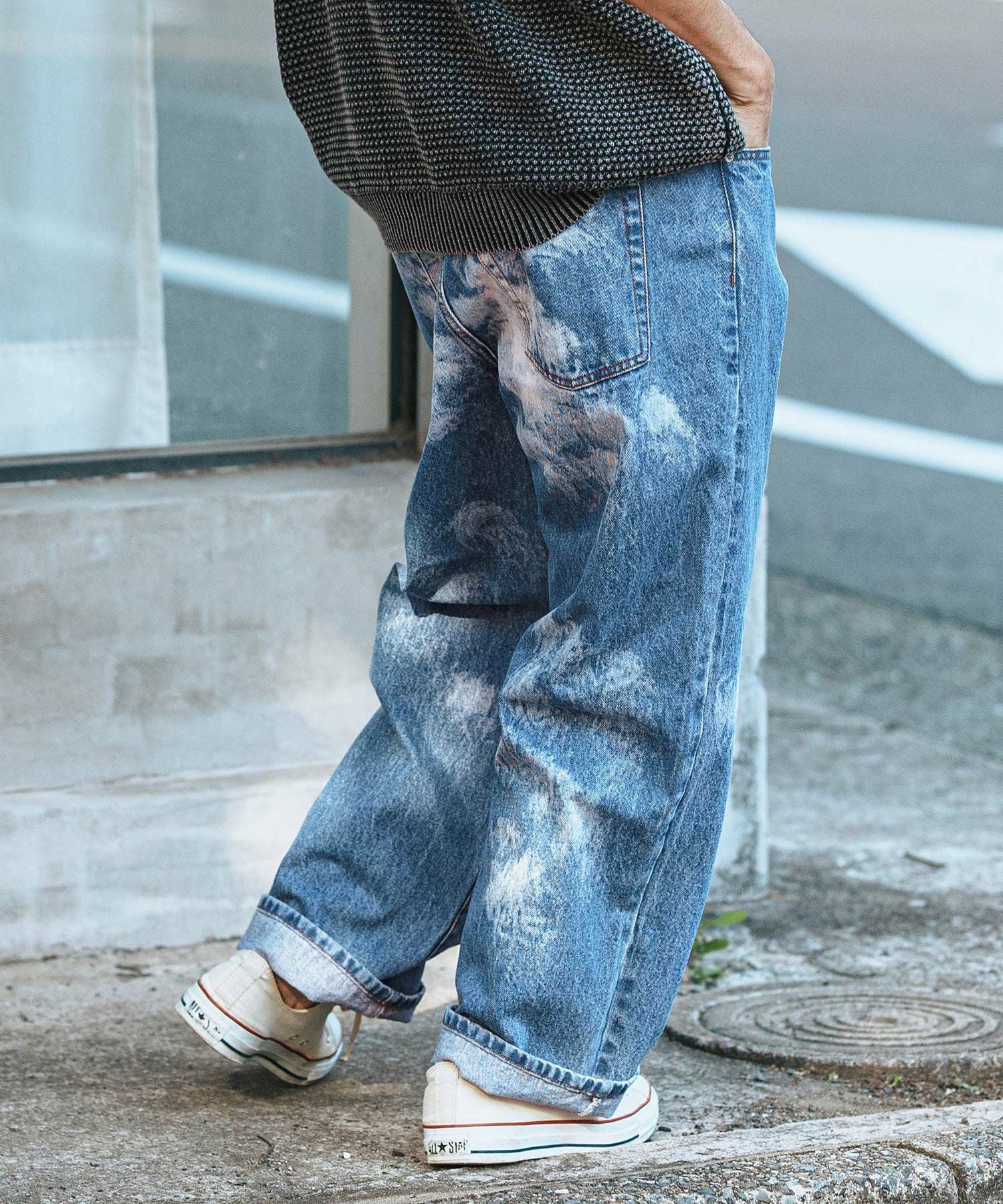 CAMBIO(カンビオ)】Random Bleach Wide Straight Denim Pants ワイド