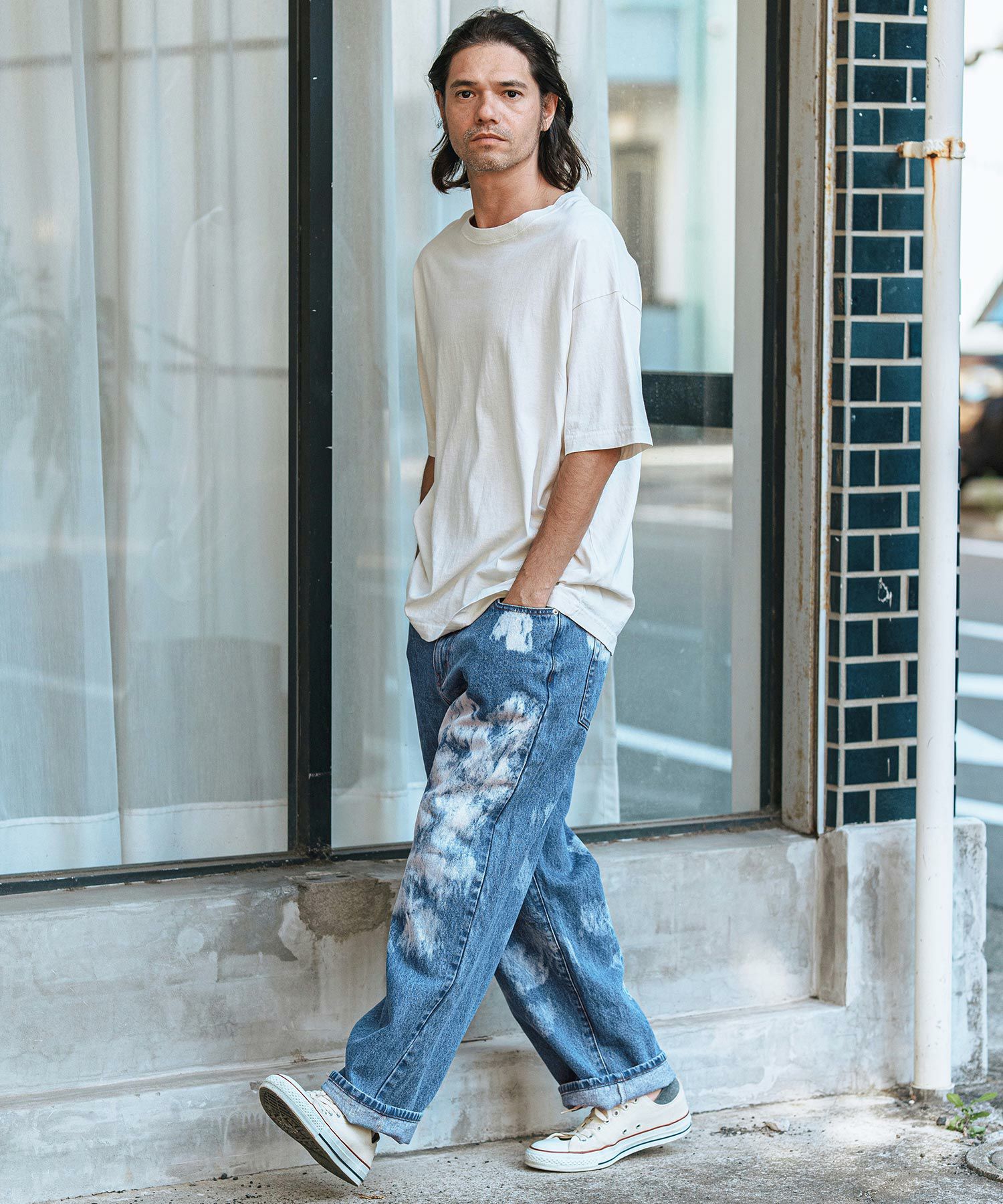 CAMBIO(カンビオ)】Random Bleach Wide Straight Denim Pants ワイド