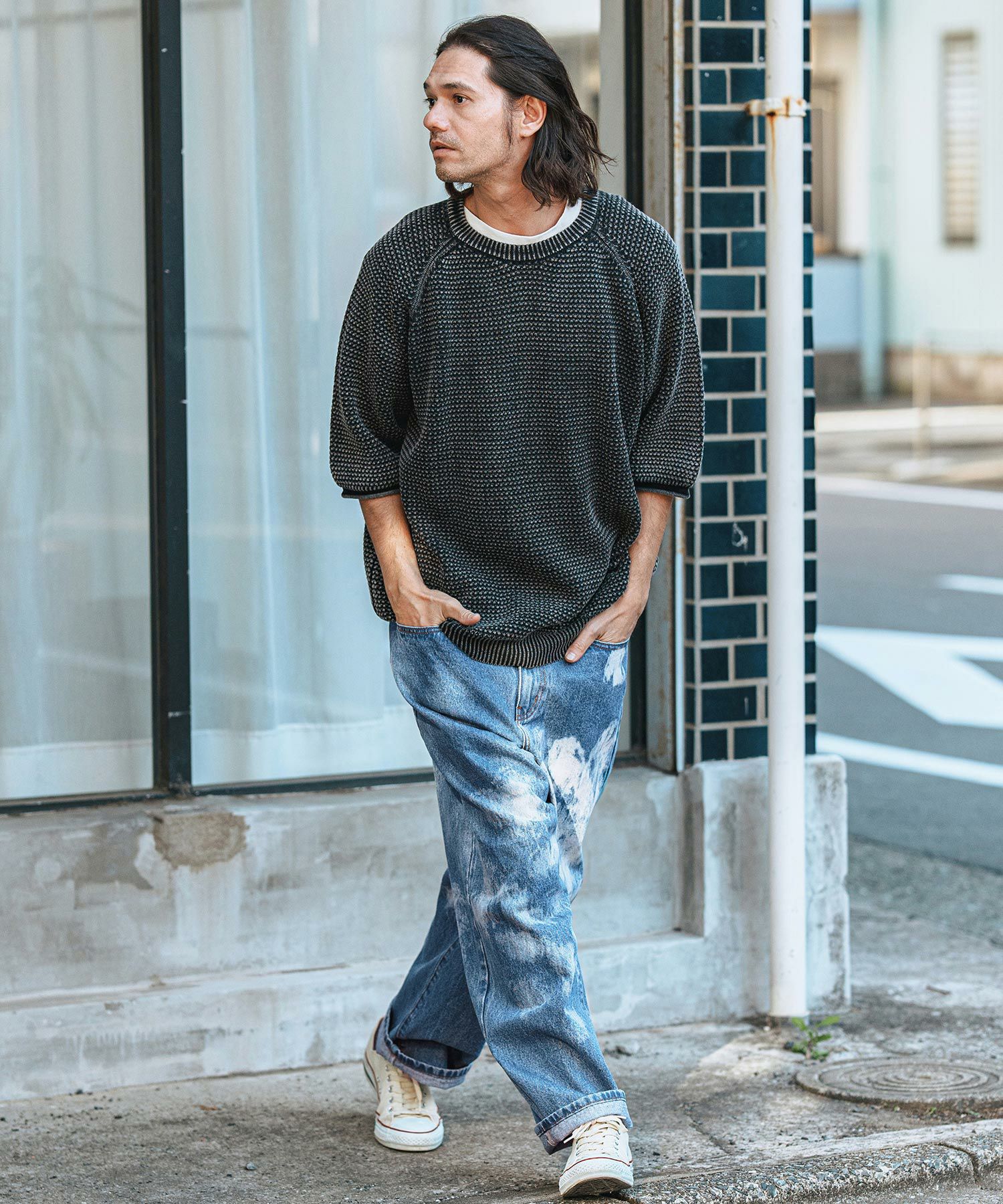 CAMBIO(カンビオ)】Random Bleach Wide Straight Denim Pants ワイド CAMBIO(カンビオ)】Random Bleach Wide Straight Denim Pants ワイド