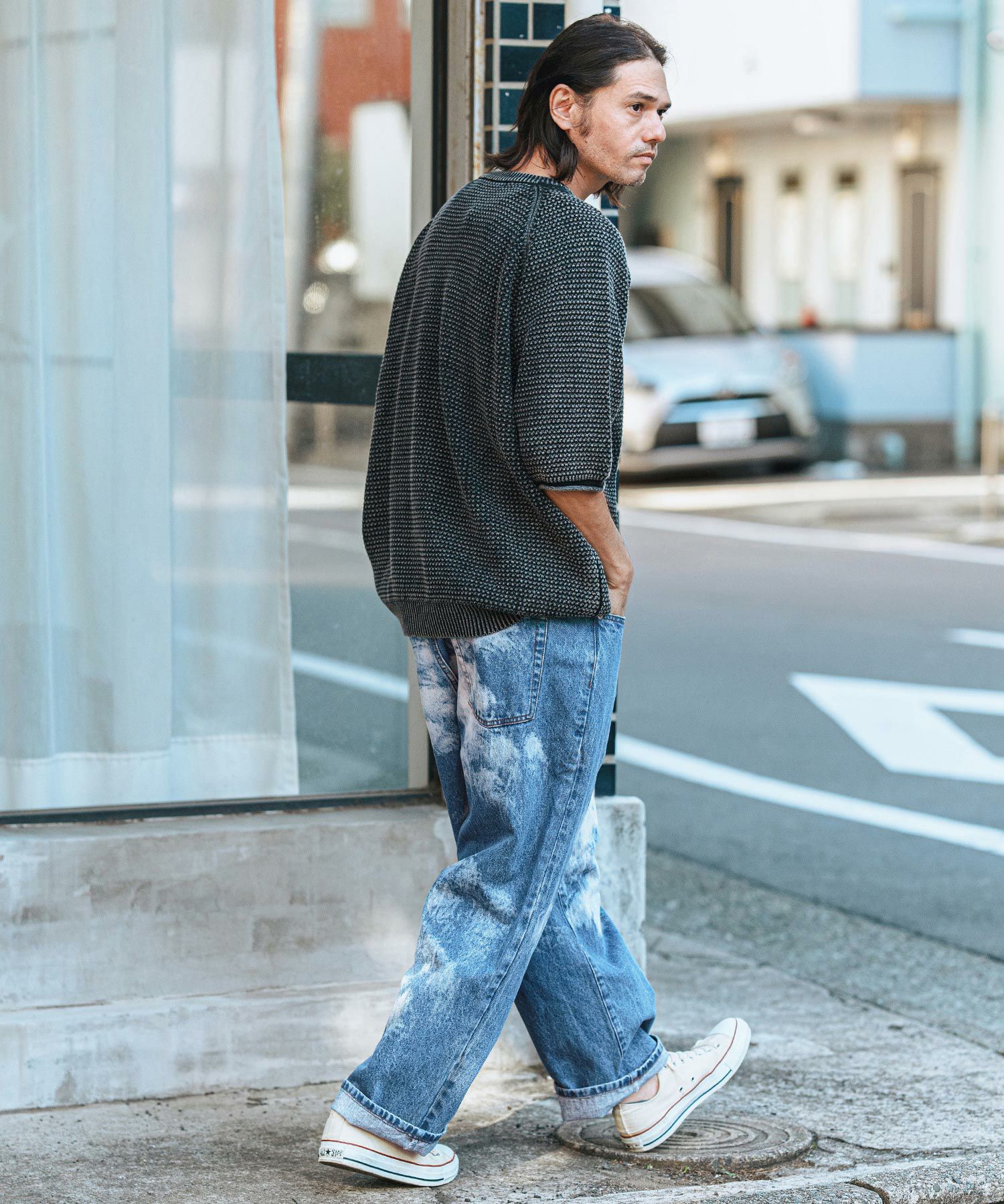 CAMBIO(カンビオ)】Random Bleach Wide Straight Denim Pants ワイド