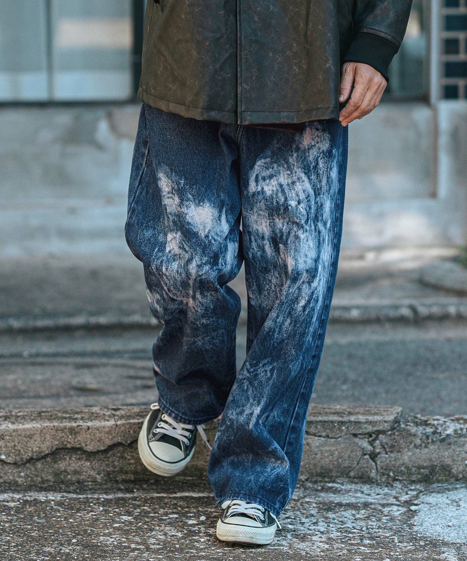 CAMBIO(カンビオ)Random Bleach Wide Straight Denim Pants ワイド