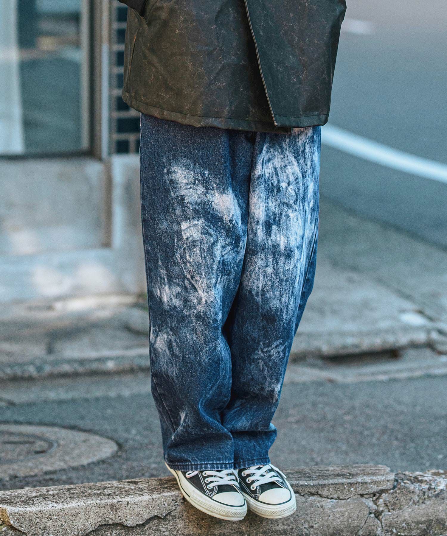 30%OFF【CAMBIO(カンビオ)】Random Bleach Wide Straight Denim Pants