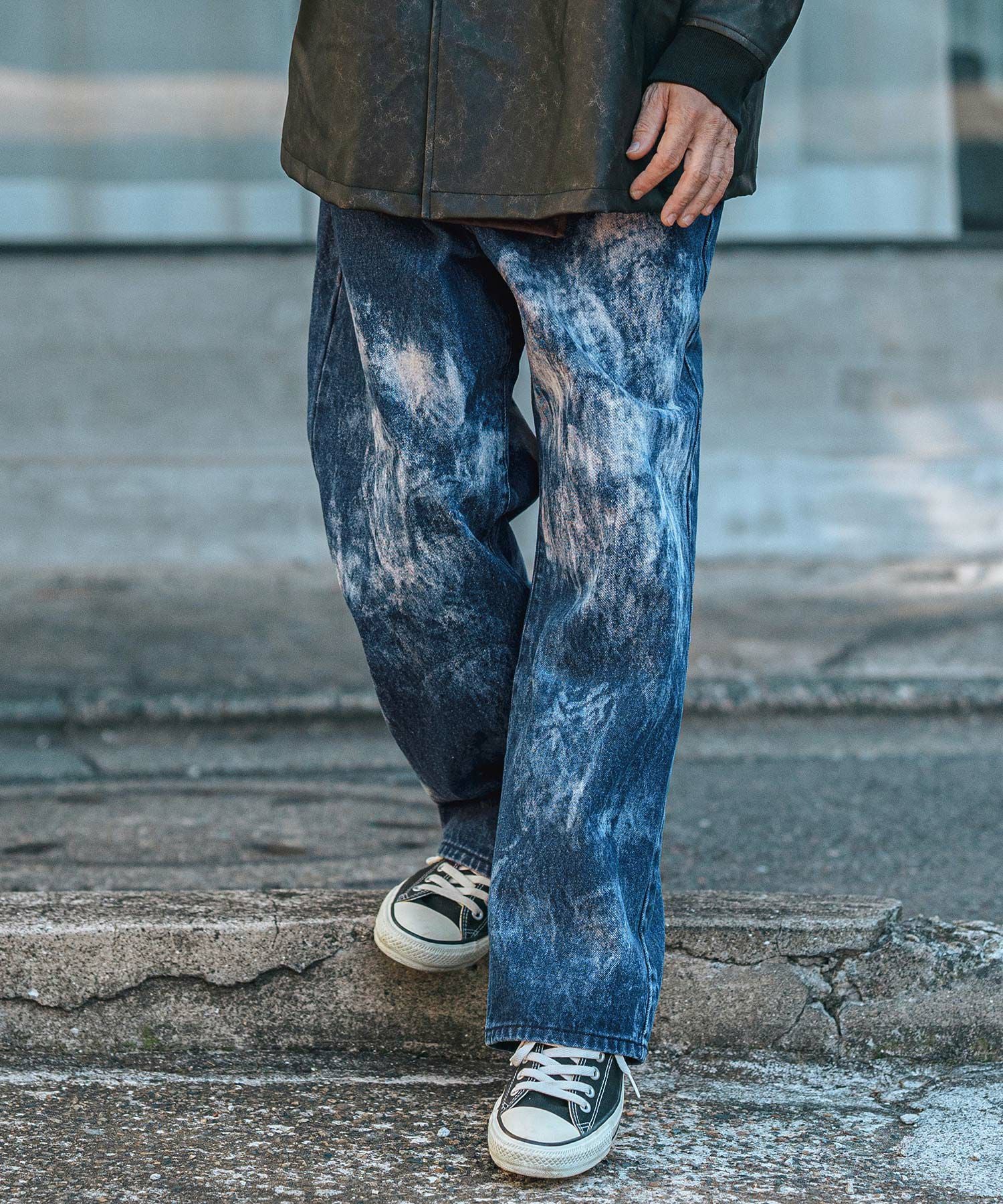 30%OFF【CAMBIO(カンビオ)】Random Bleach Wide Straight Denim Pants