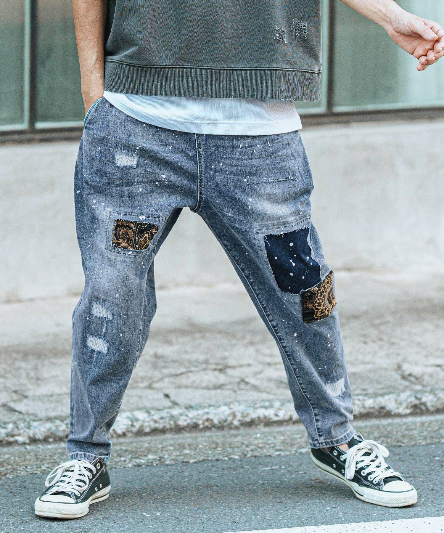 CAMBIO(カンビオ)】Distressed Soft Balloon Silhouette Denim Pants