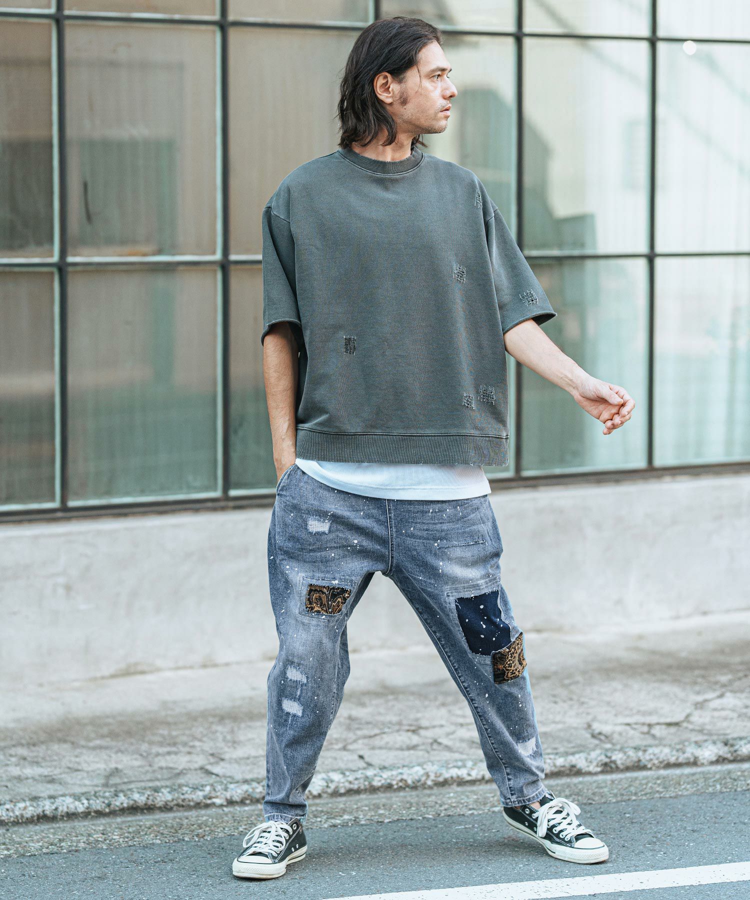 CAMBIO(カンビオ)】Distressed Soft Balloon Silhouette Denim Pants