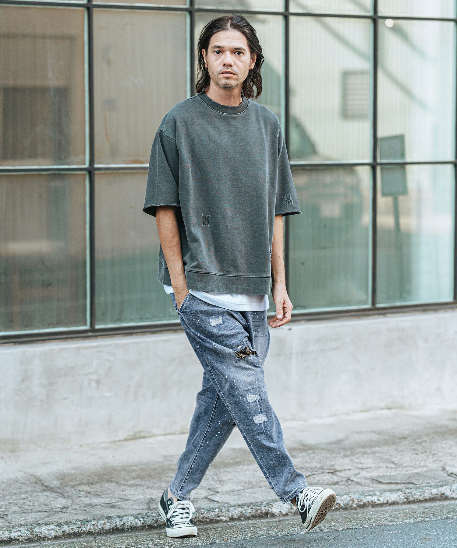 CAMBIO(カンビオ)】Distressed Soft Balloon Silhouette Denim Pants
