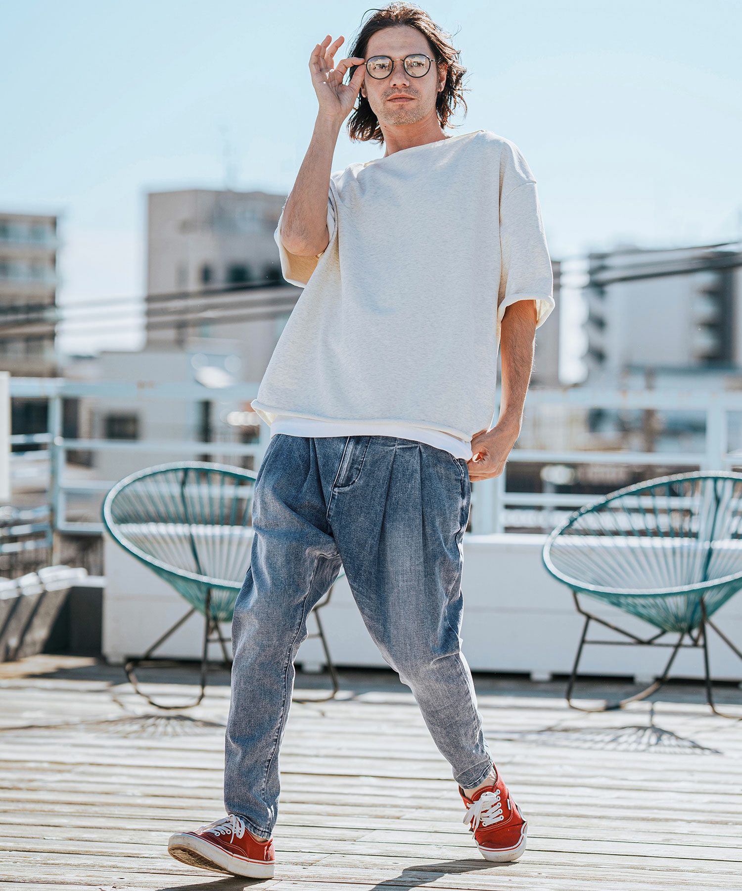 メンズ　CAMBIO カンビオ　デニムパンツ　ワンウォッシュ　M 30%OFF【CAMBIO(カンビオ)】Relax Straight Distressed Denim Pants