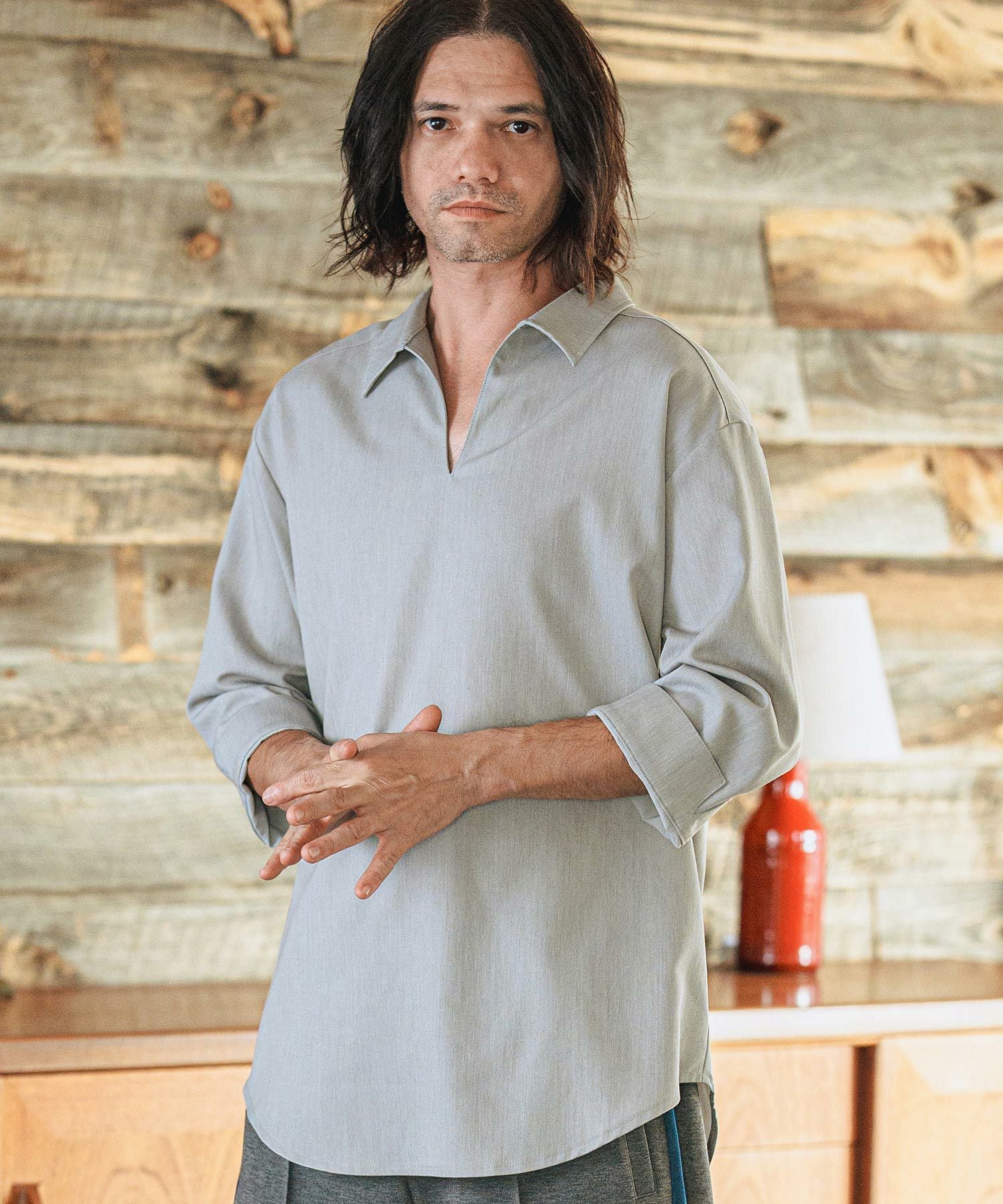 CAMBIO(カンビオ)】Drape 3-4 Sleeve Skipper Pullover Shirts 七分袖