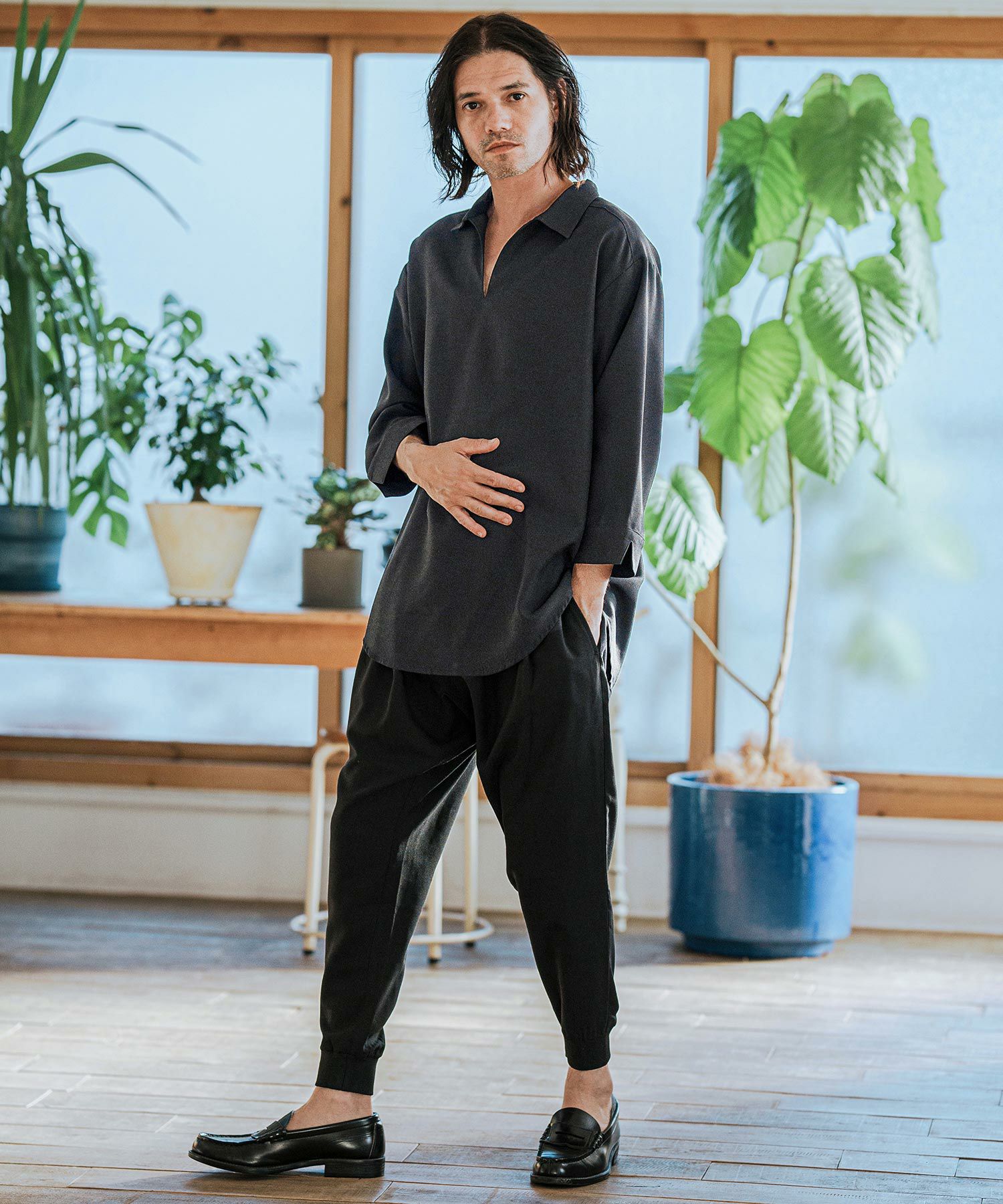 CAMBIO(カンビオ)】Drape 3-4 Sleeve Skipper Pullover Shirts 七分袖