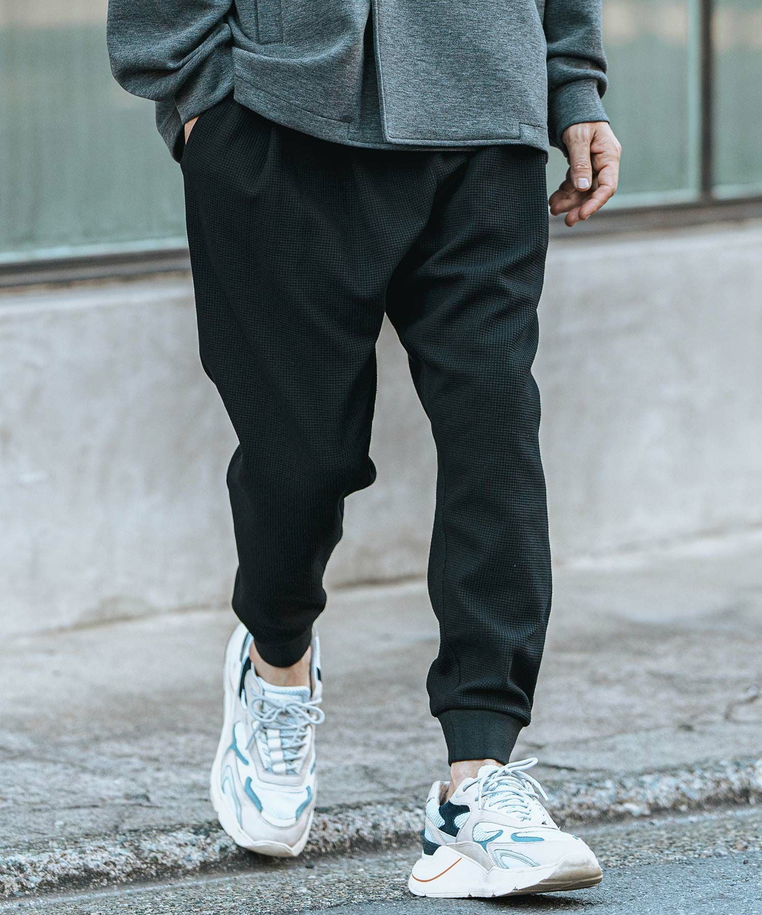 CAMBIO 黒 リブ編み ジョガーパンツ CAMBIO(カンビオ)】Tricot Waffle Jogger Pants ジョガーパンツ