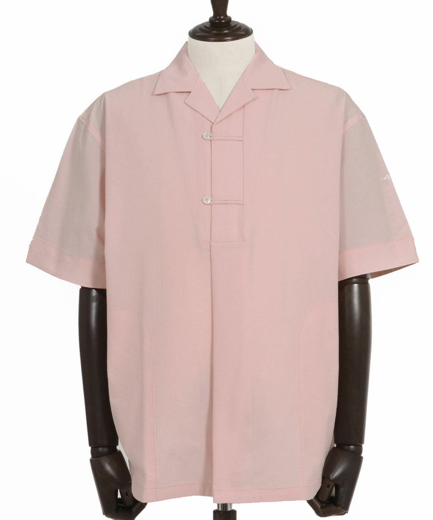 【激レア】50s-60s ナイロンシアサッカー 半袖 開襟シャツ ピンク L相当 30%OFF【CALL&RESPONSE(コールアンドレスポンス)】ハーフボタン半袖