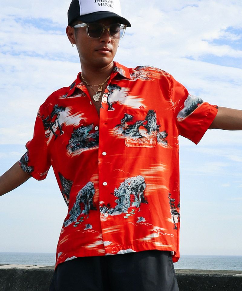 アロハ アロハシャツ MADE IN HAWAII コットン100％ 総柄 オープンカラー