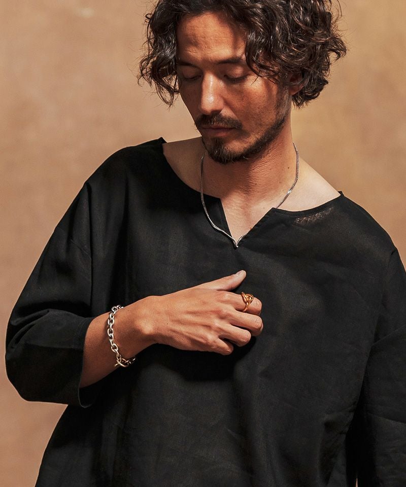 30%OFF【Jih Nunc(ジーヌンク)】コットンリネンキーネック7分袖プル