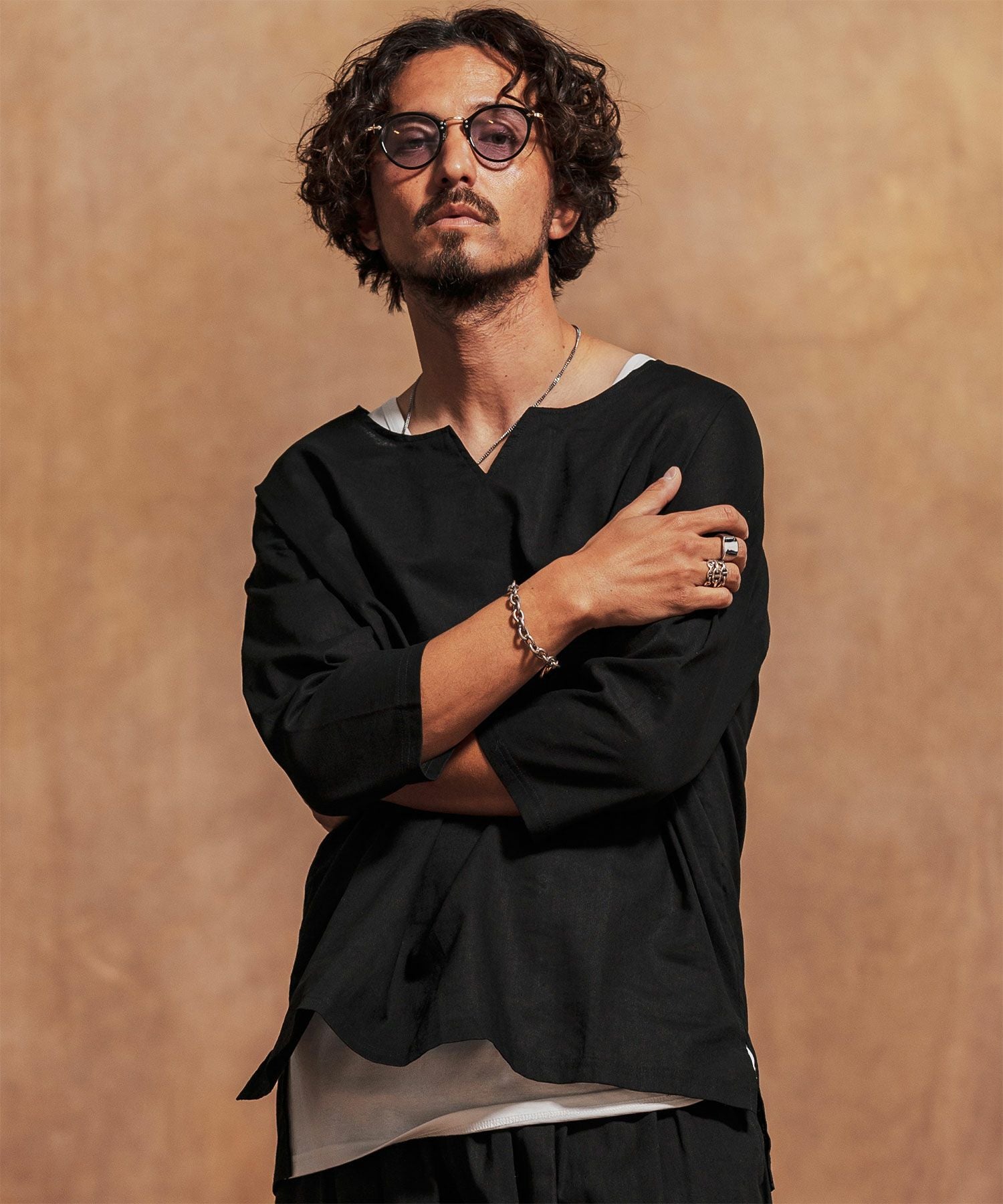 30%OFF【Jih Nunc(ジーヌンク)】コットンリネンキーネック7分袖プル