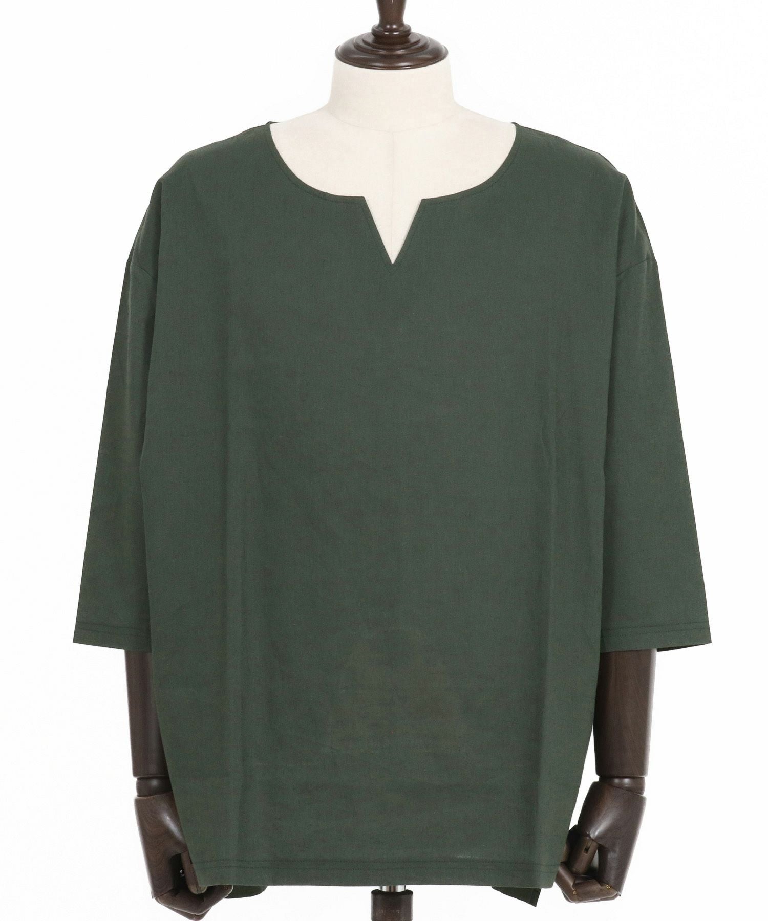 30%OFF【Jih Nunc(ジーヌンク)】コットンリネンキーネック7分袖プル